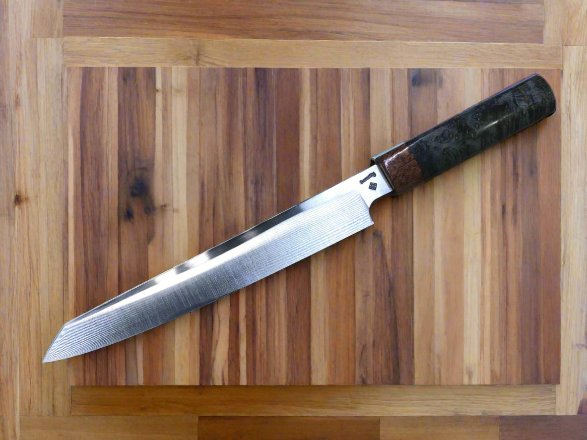 Sujihiki Slicer in CPM MagnaCut - Koa and Box Elder Burl Handle 10” (275mm)