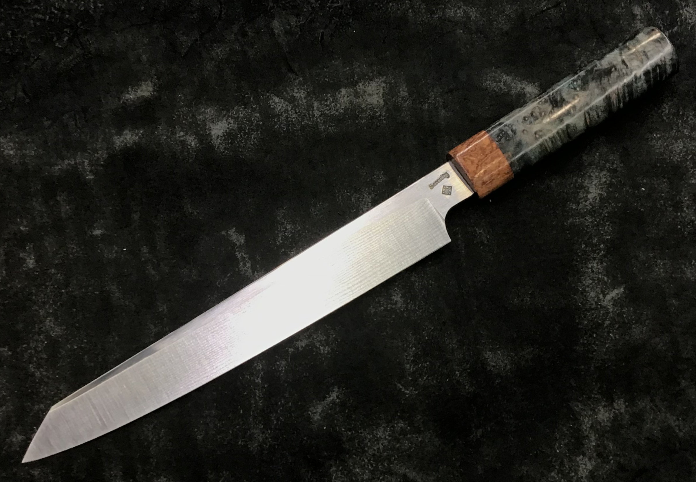 Sujihiki Slicer in CPM MagnaCut - Koa and Box Elder Burl Handle 10” (275mm)