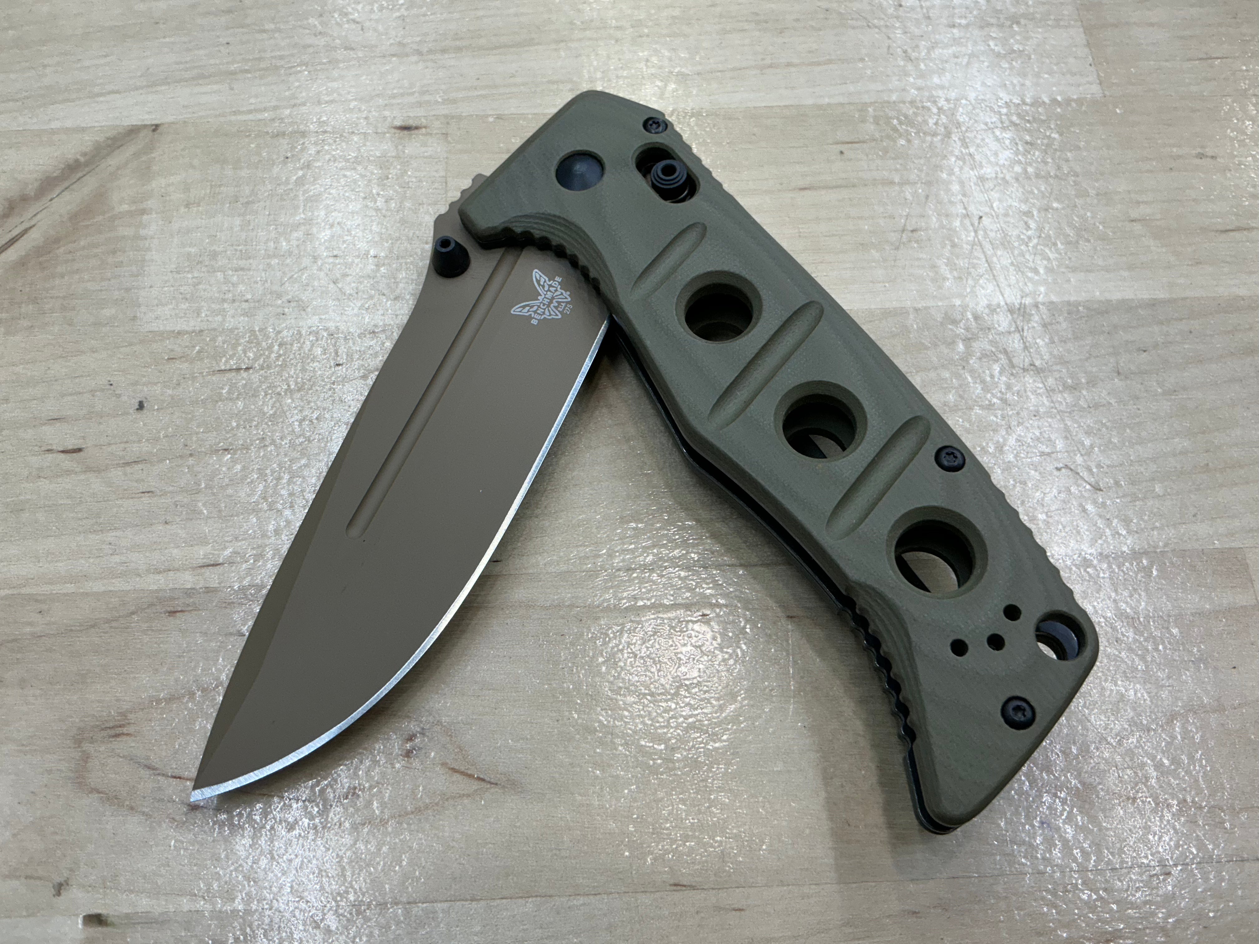 Benchmade Adamas Olive G-10 Flat Earth Cerakote with CPM-CruWear 275FE-2