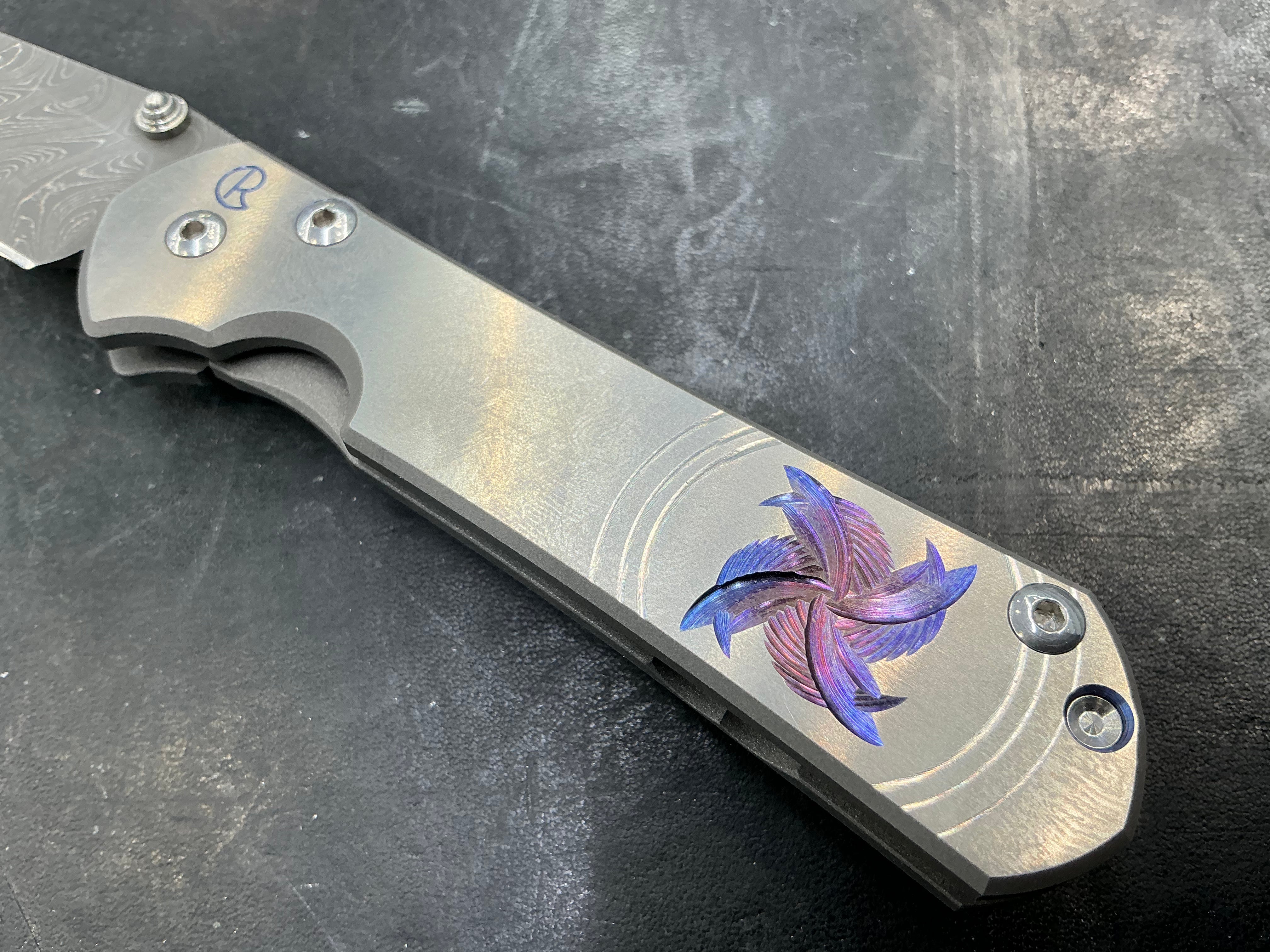 Chris Reeve Small Sebenza 31 Drop Point  Boomerang Damascus Blade With Unique Designed  Handles