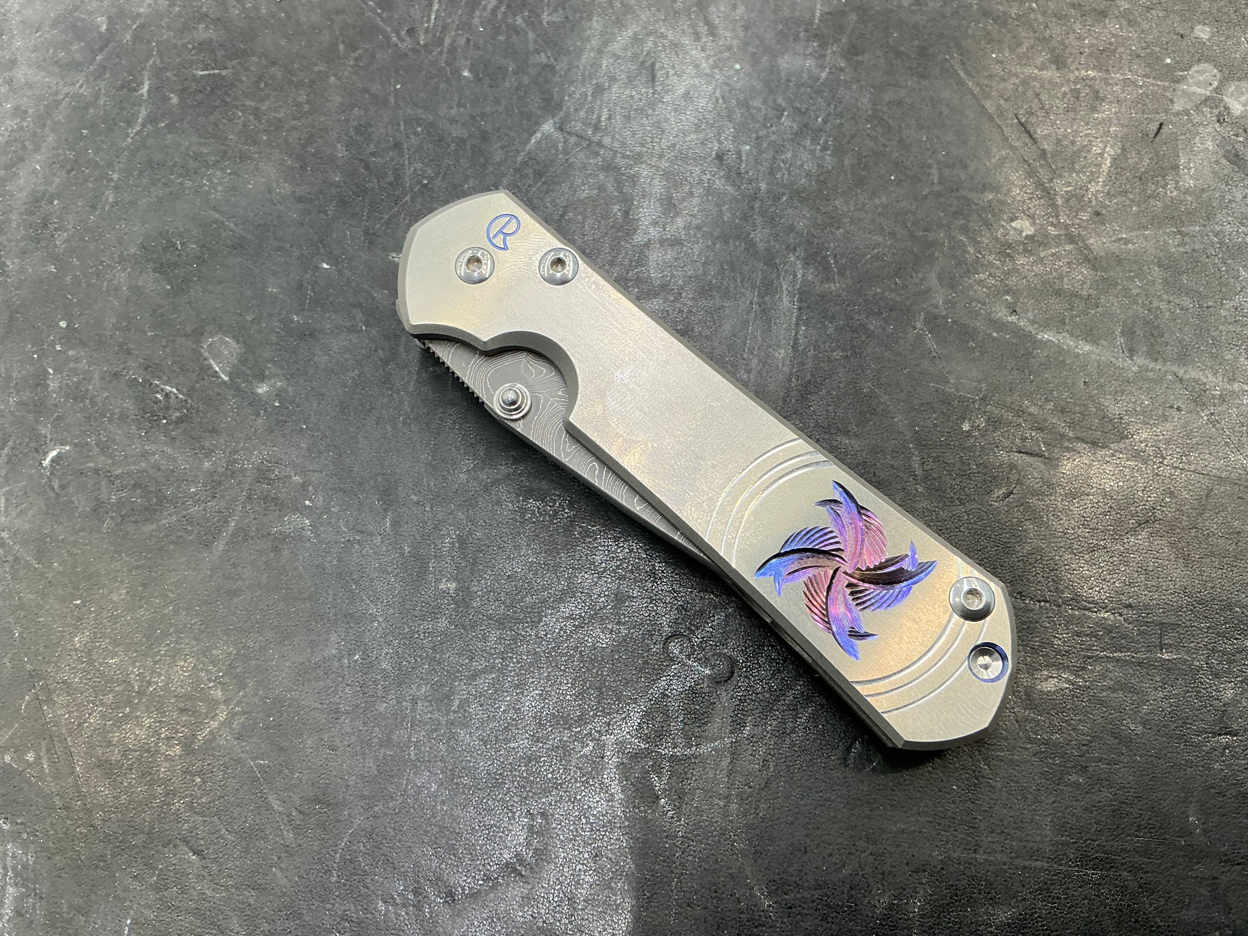 Chris Reeve Small Sebenza 31 Drop Point  Boomerang Damascus Blade With Unique Designed  Handles