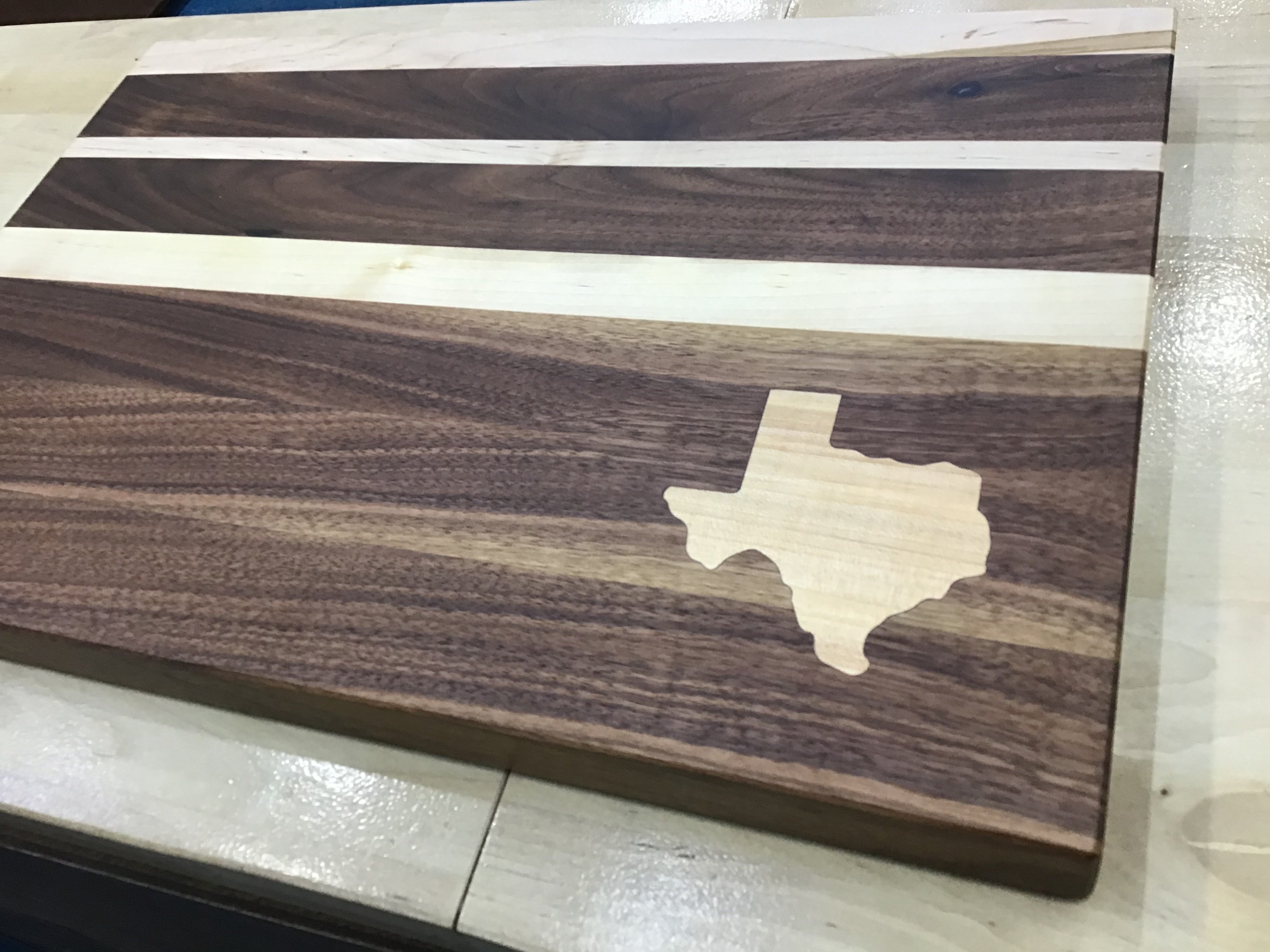 #37 Large Cutting Board Walnut with Maple Stripes and Texas Inlay