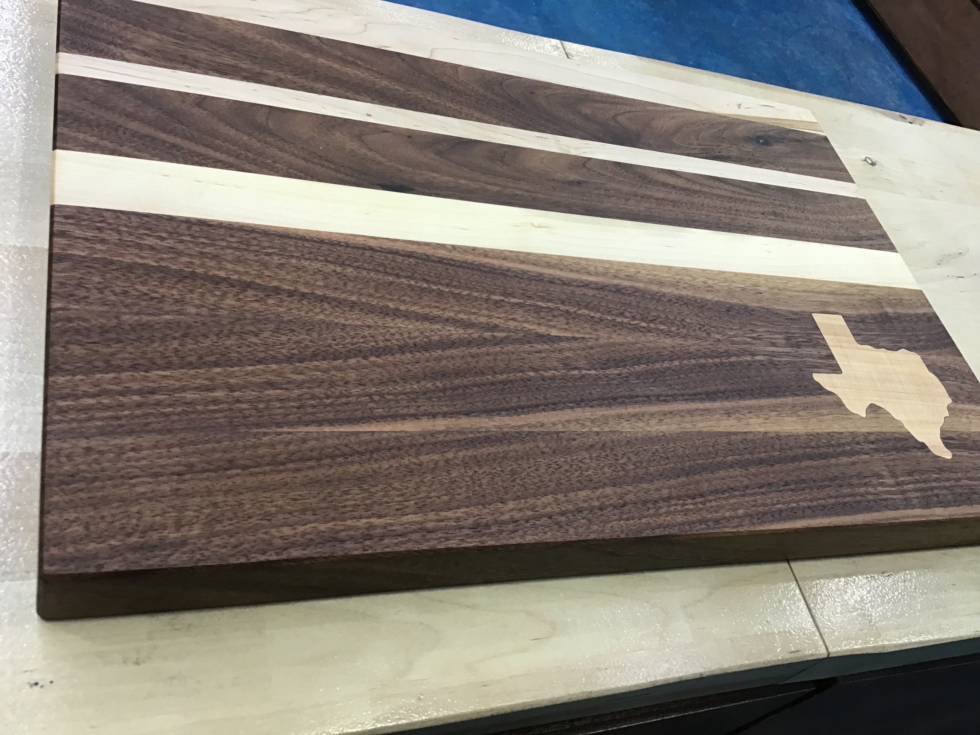 #37 Large Cutting Board Walnut with Maple Stripes and Texas Inlay