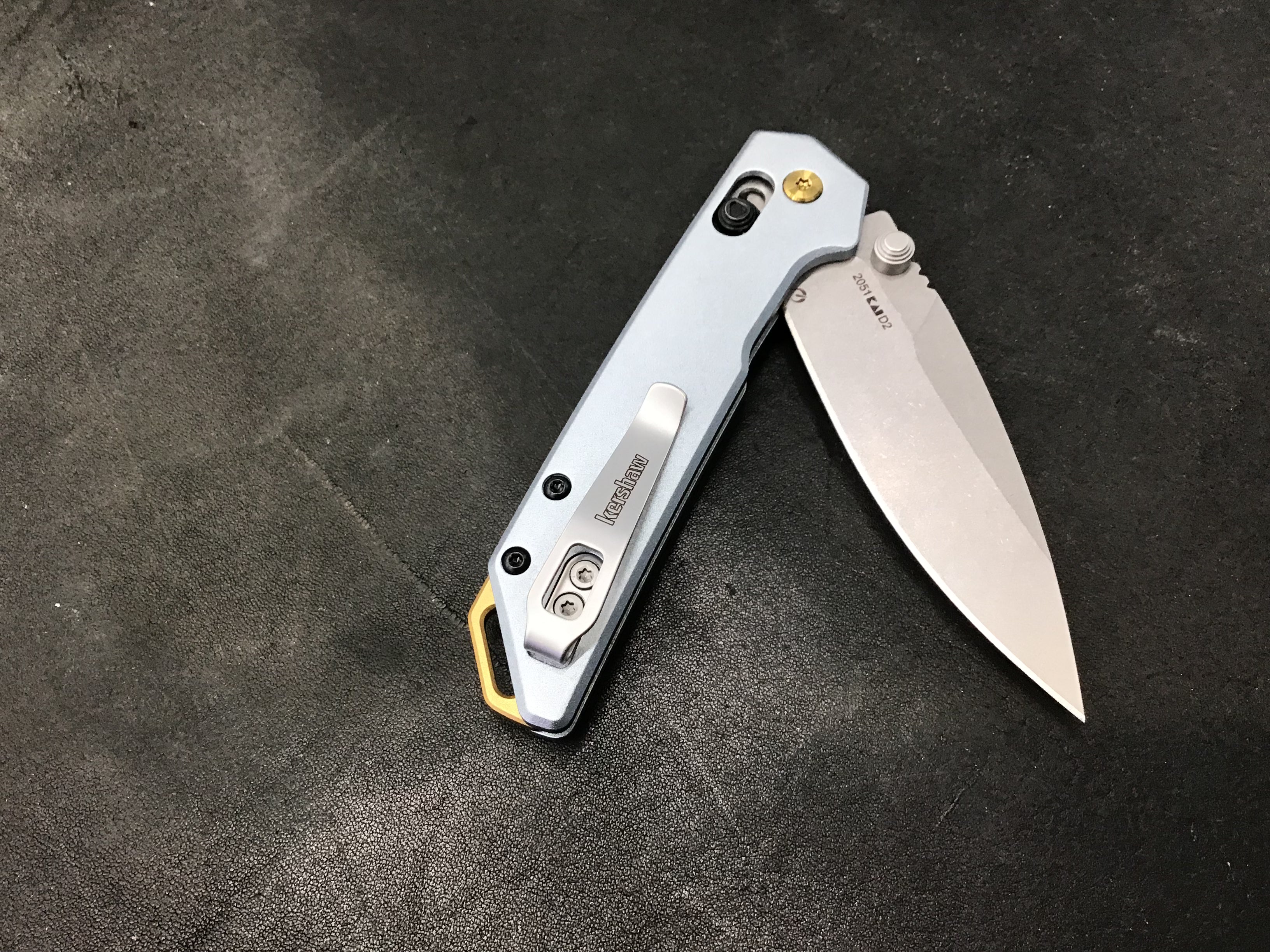 Couteau Kershaw Mini Iridium DuraLock en aluminium anodisé bleu glacier