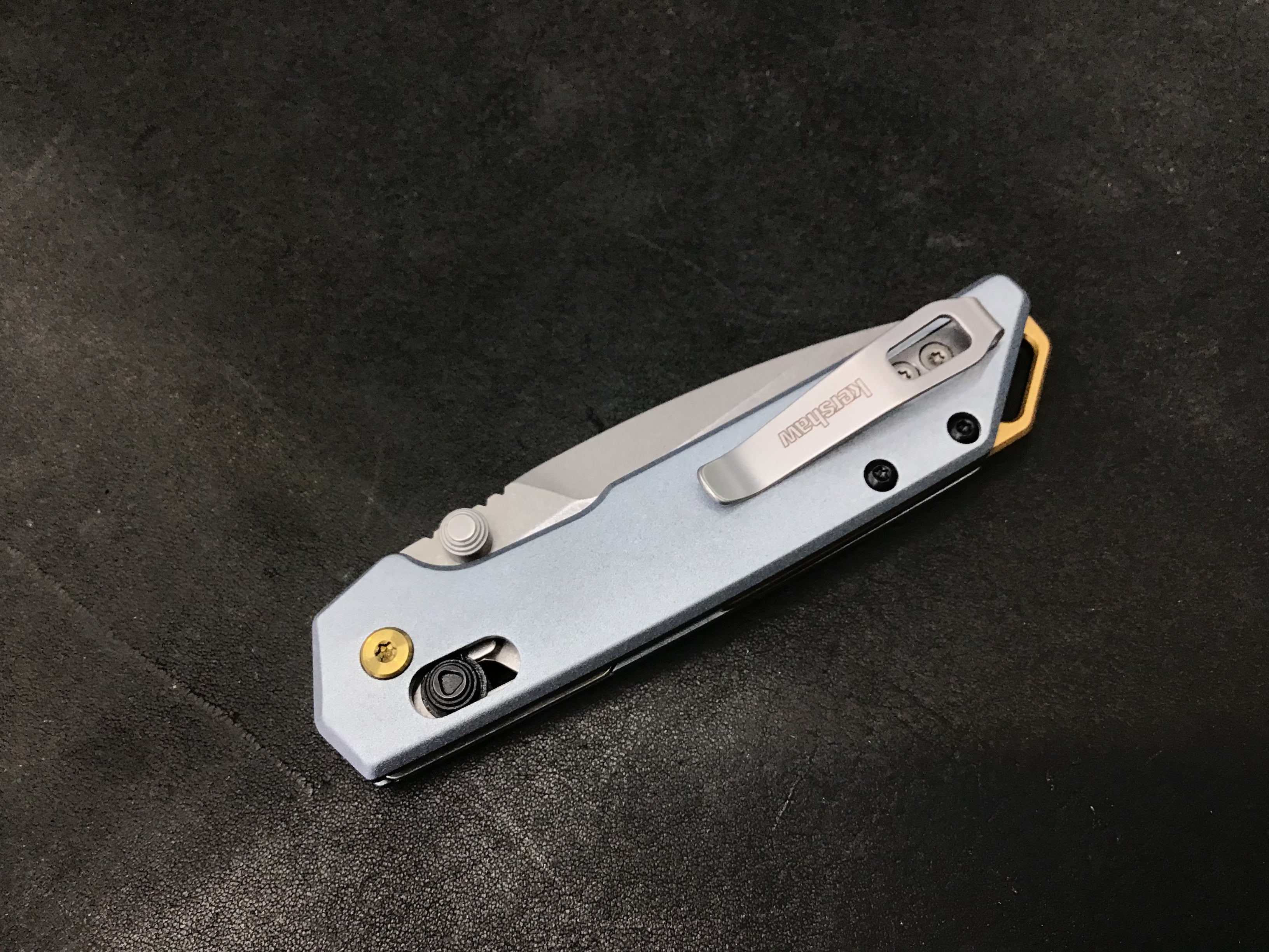 Couteau Kershaw Mini Iridium DuraLock en aluminium anodisé bleu glacier