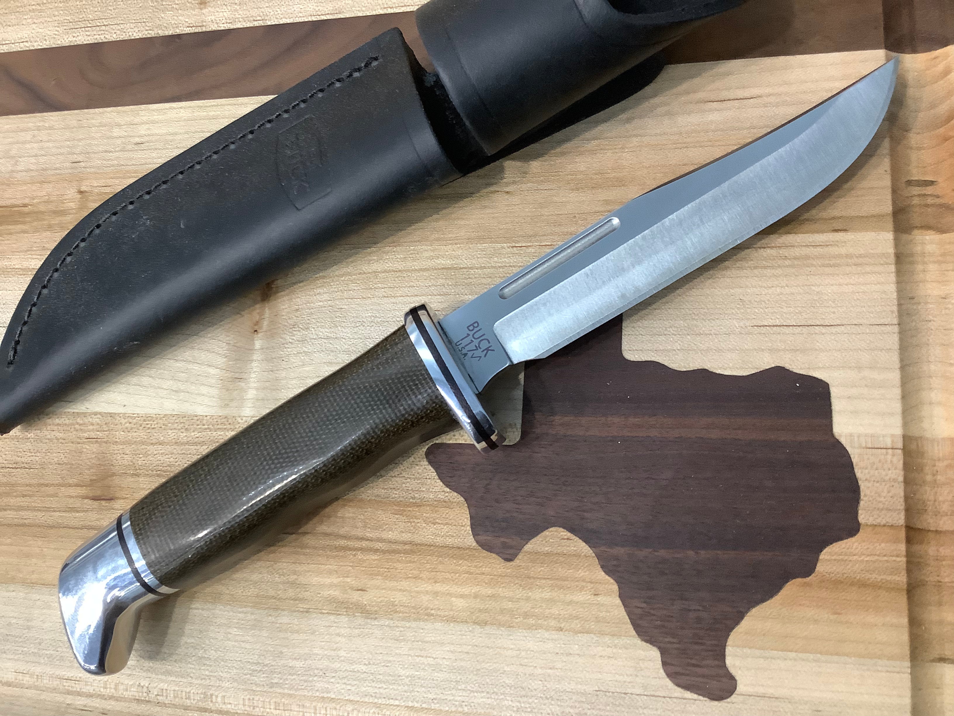 Cuchillo de hoja fija Buck 117 Brahama PRO CPM S35VN Micarta verde