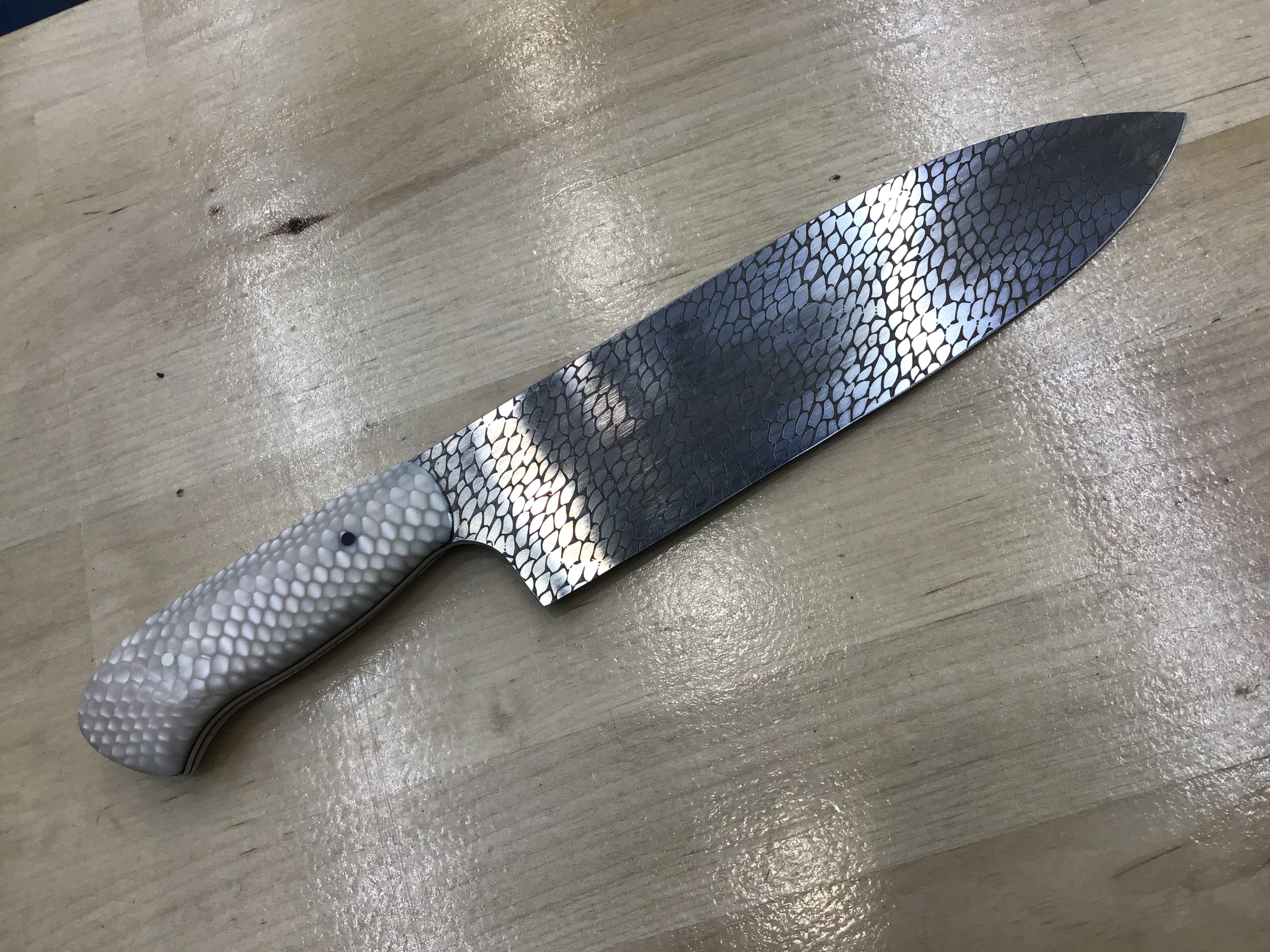 Reptile Euro Chef Knife in MagnaCut with a White Juma Handle