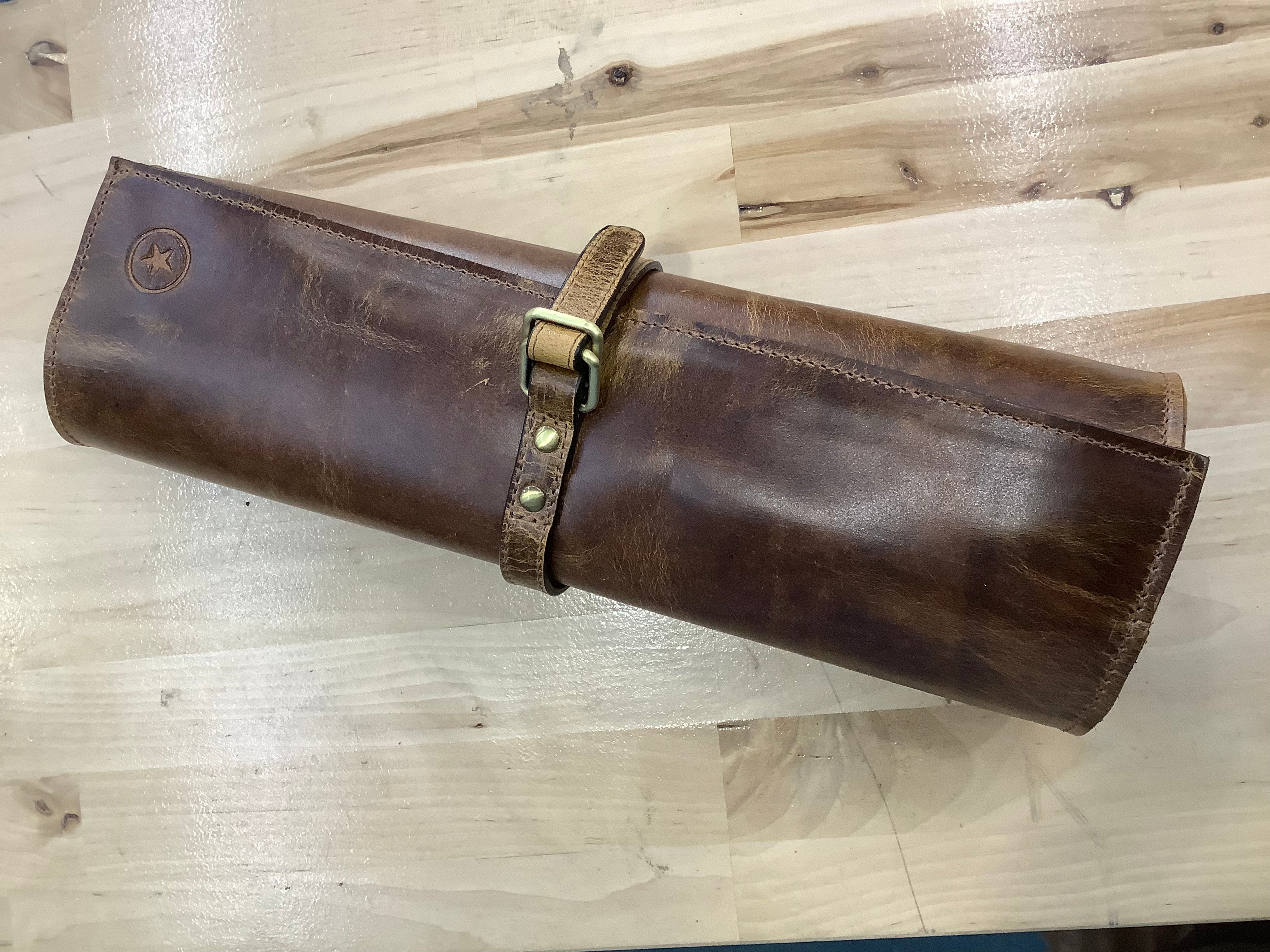 Small Leather Chef Roll, 6 knife pockets