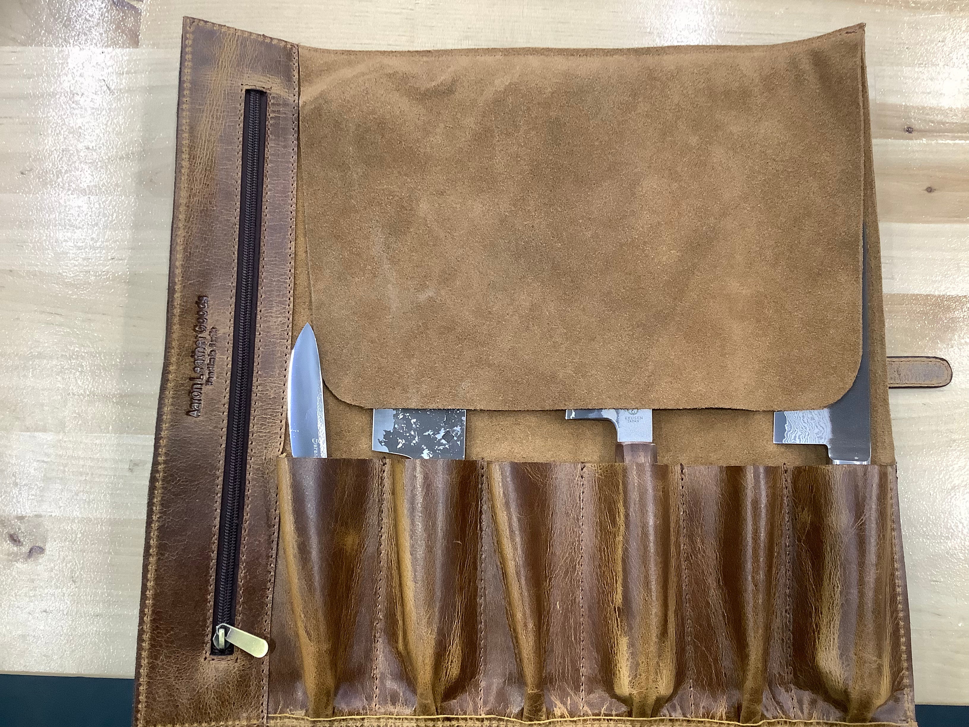Small Leather Chef Roll, 6 knife pockets