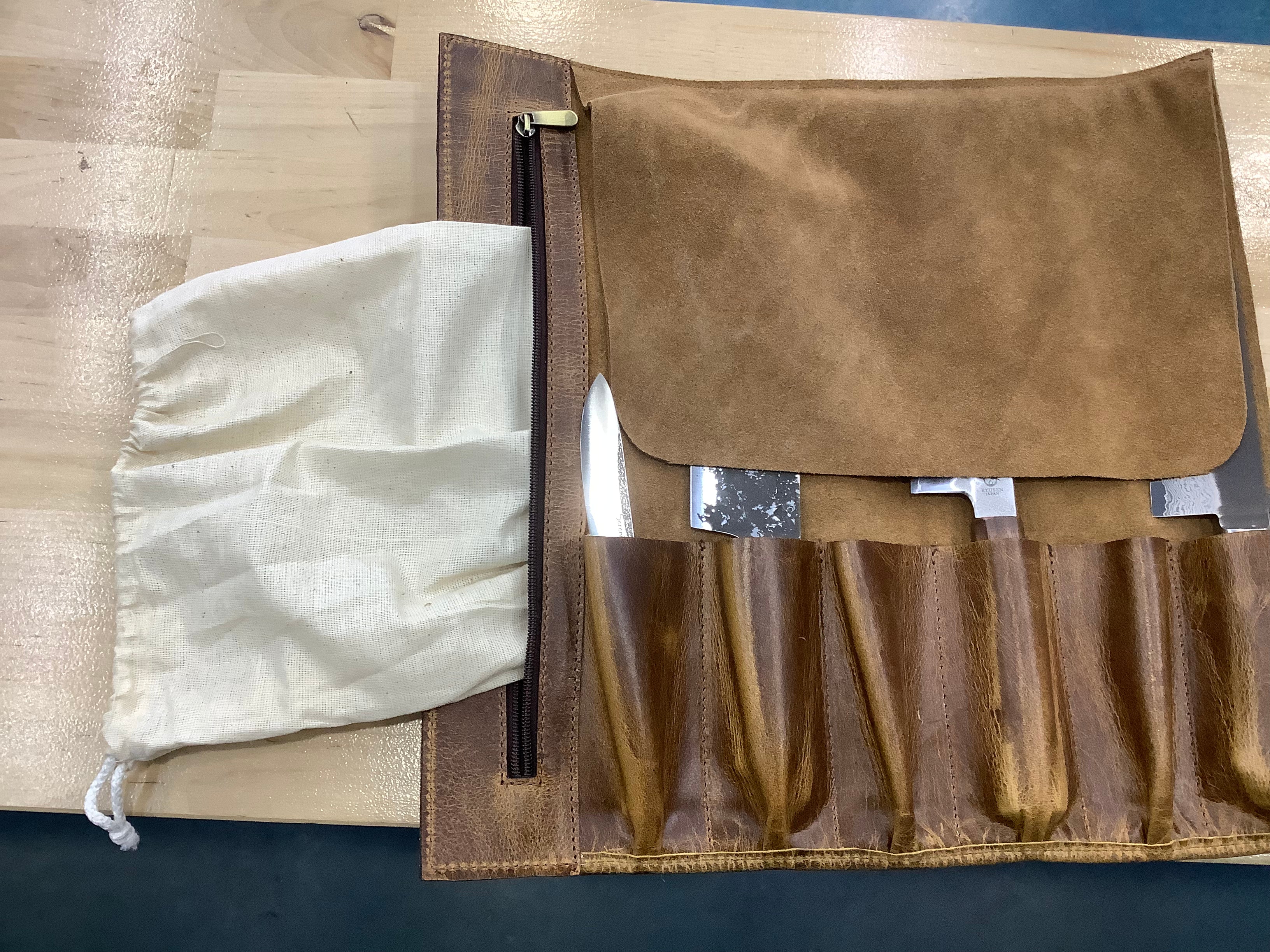 Small Leather Chef Roll, 6 knife pockets