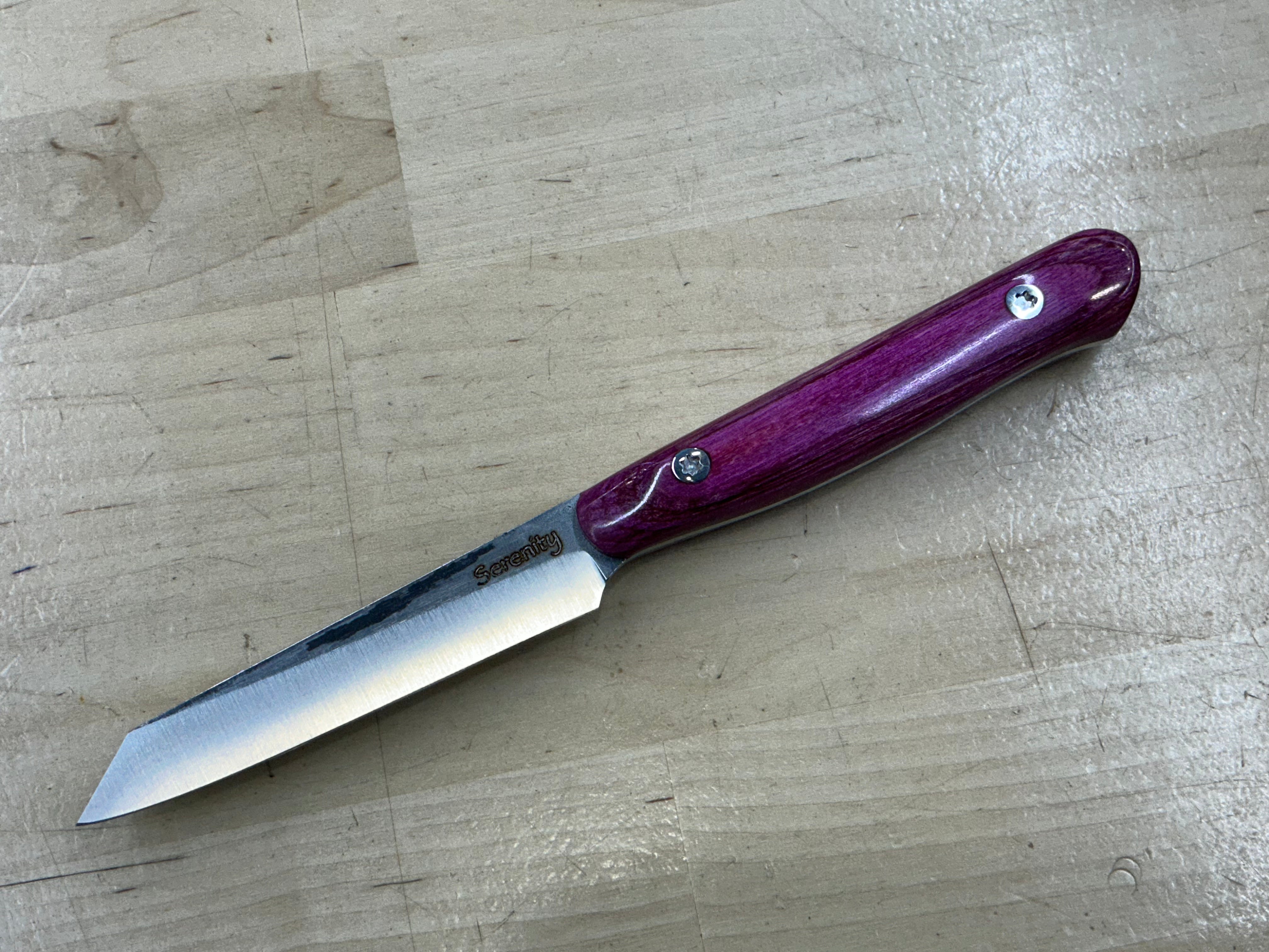 Fuschsia Short Paring Knife - CPM154 - Liberty Wood Handle