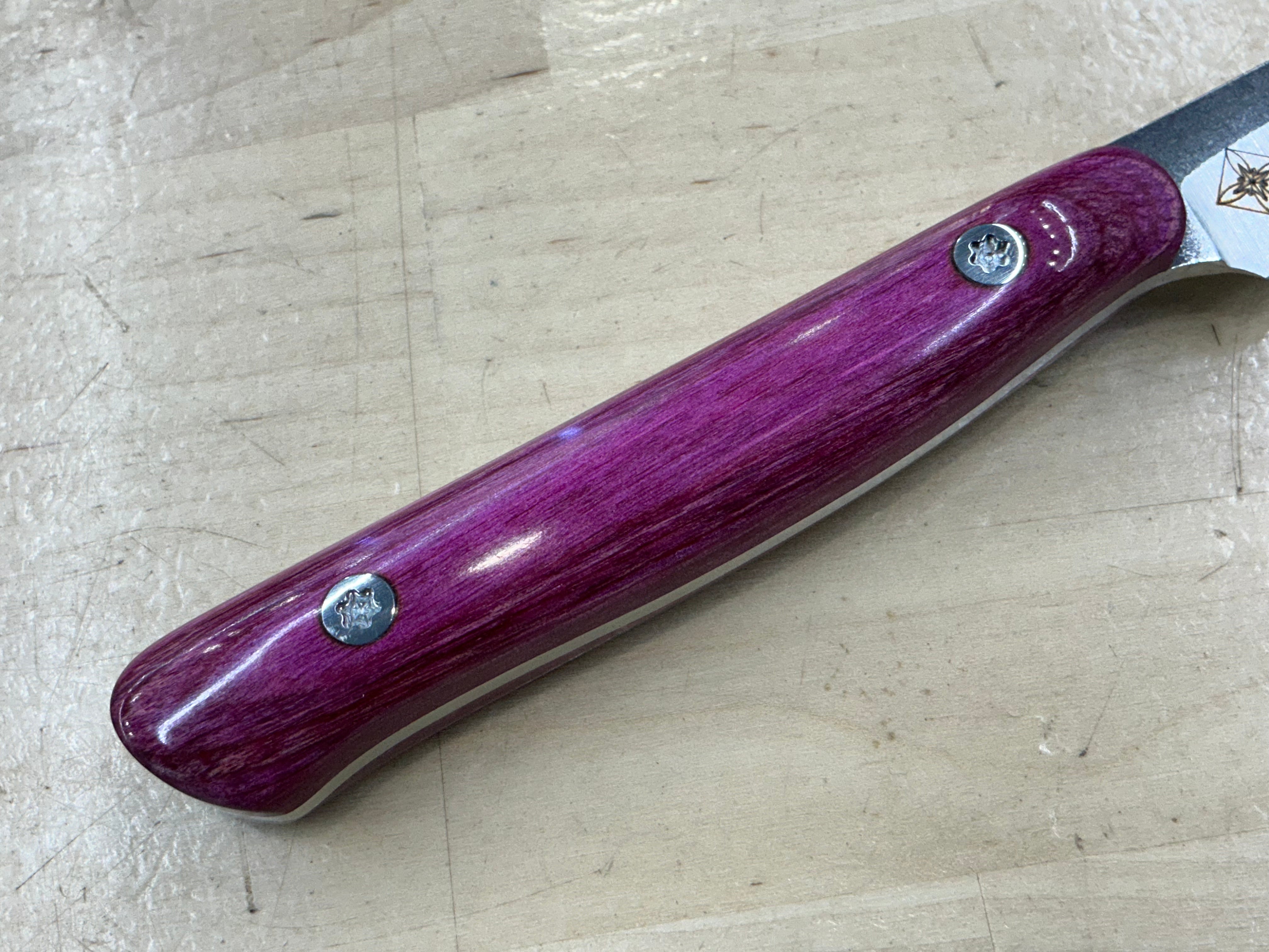 Fuschsia Short Paring Knife - CPM154 - Liberty Wood Handle