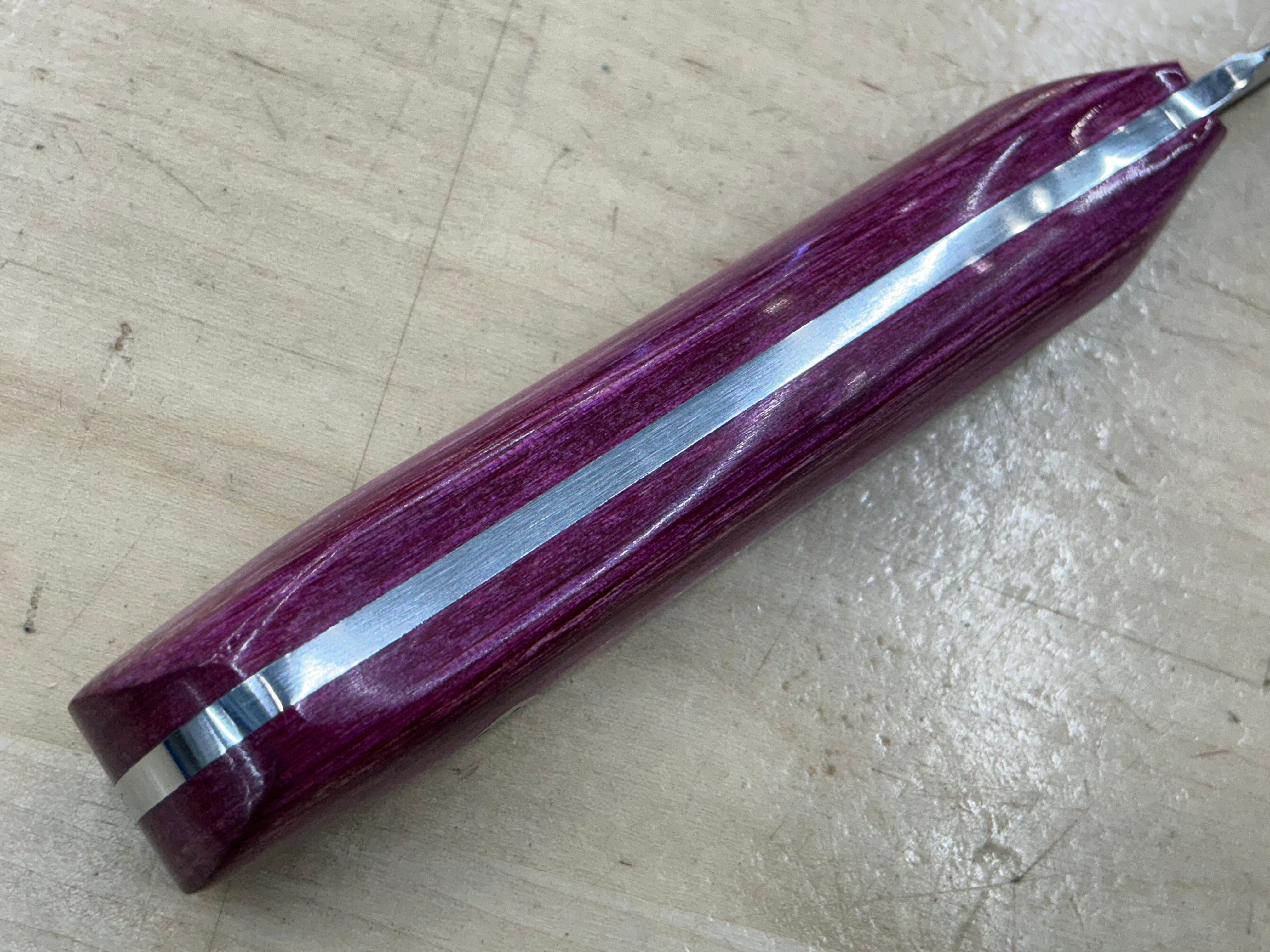 Fuschsia Short Paring Knife - CPM154 - Liberty Wood Handle