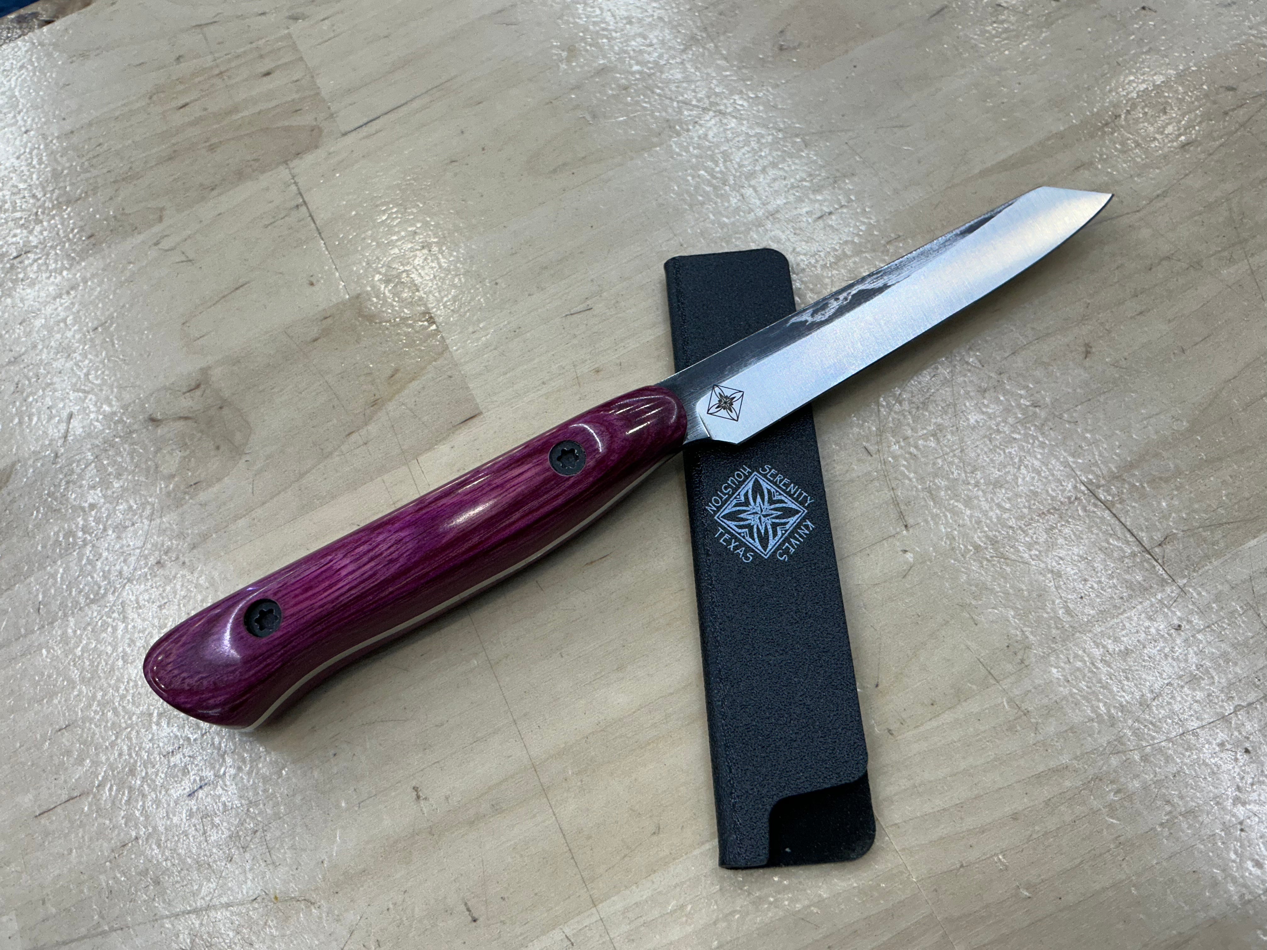 Fuschsia Short Paring Knife - CPM154 - Liberty Wood Handle
