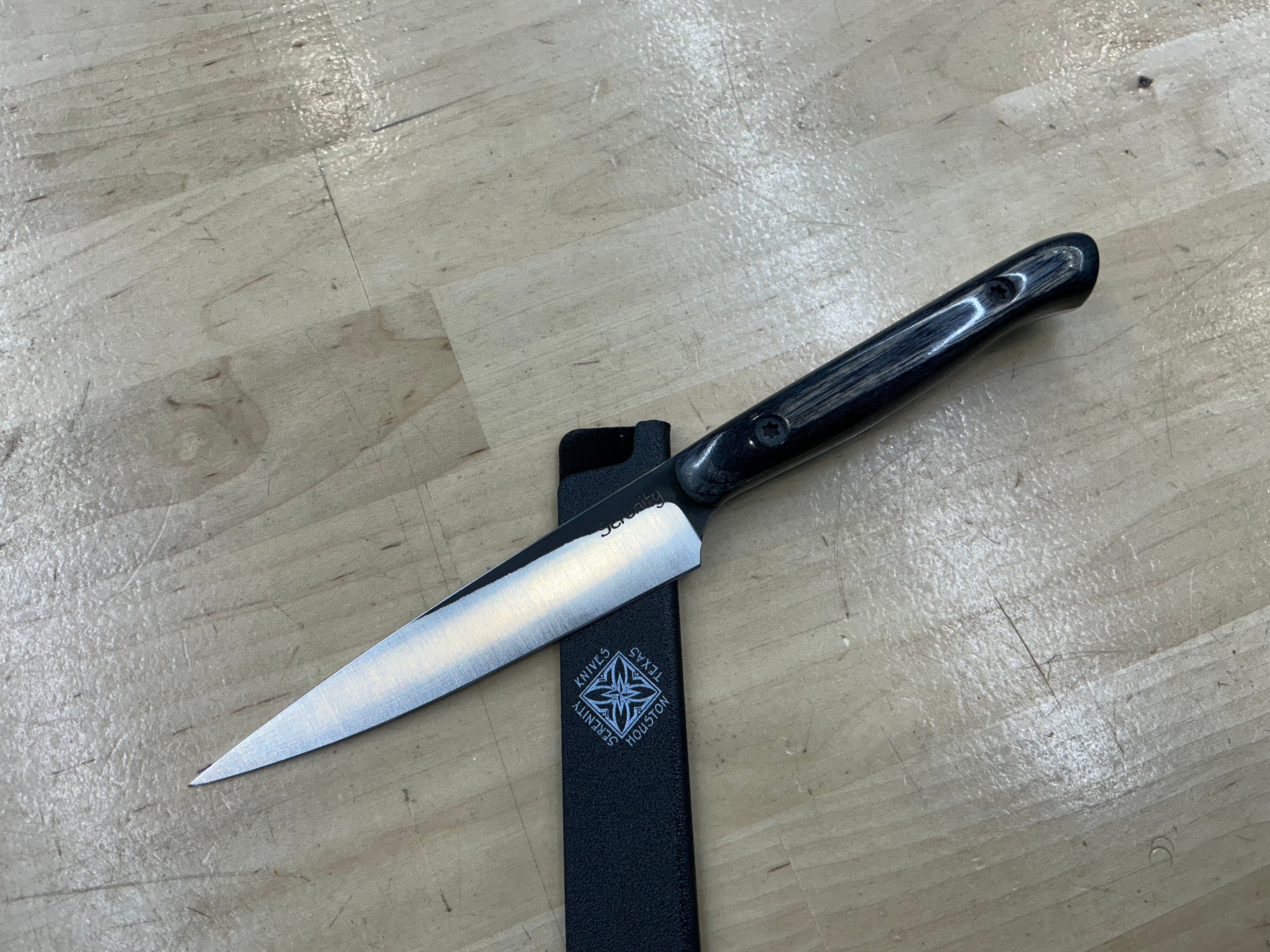 Long Charcoal Paring Knife - CPM154 - Liberty Wood Handle