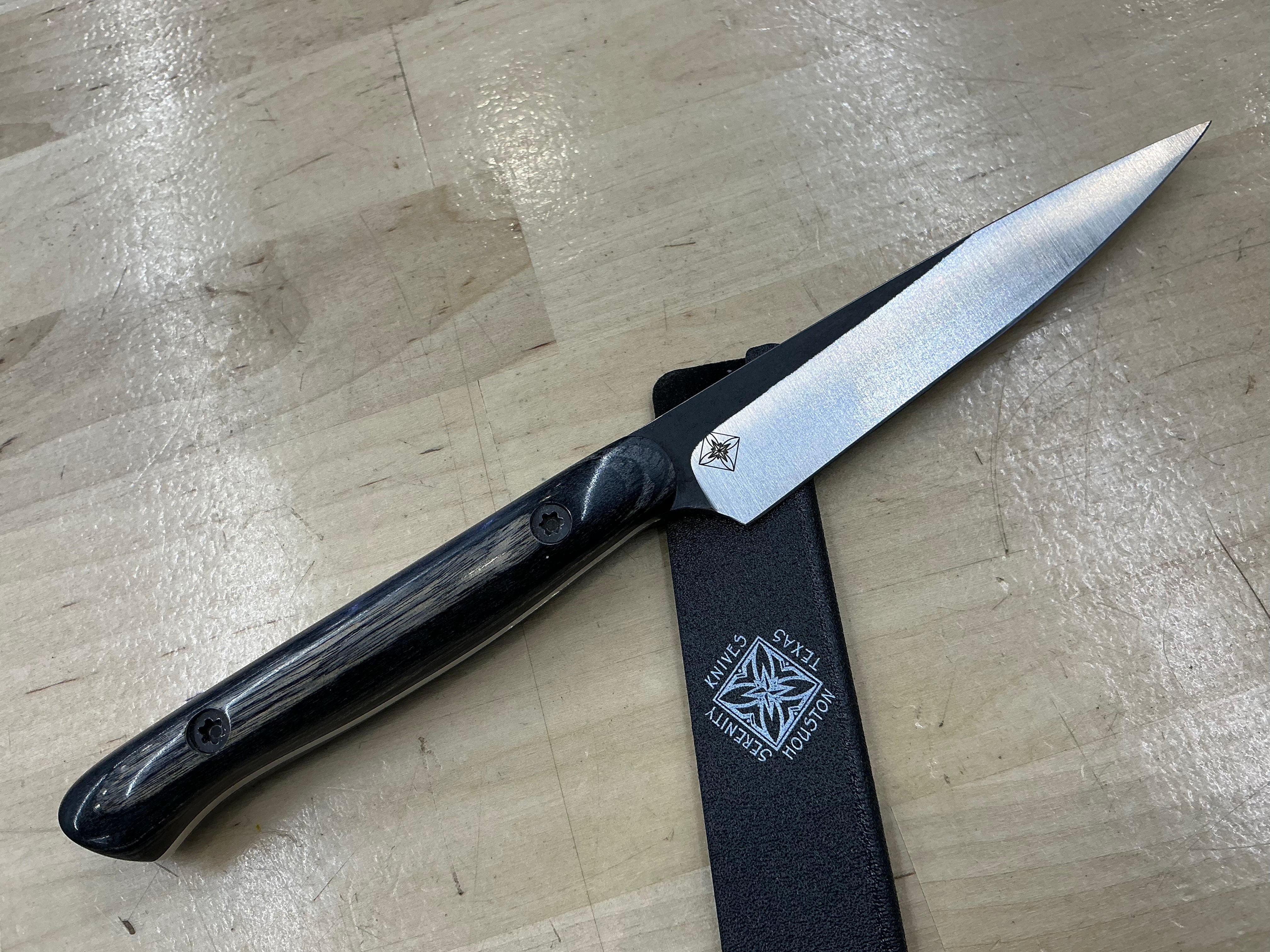 Long Charcoal Paring Knife - CPM154 - Liberty Wood Handle
