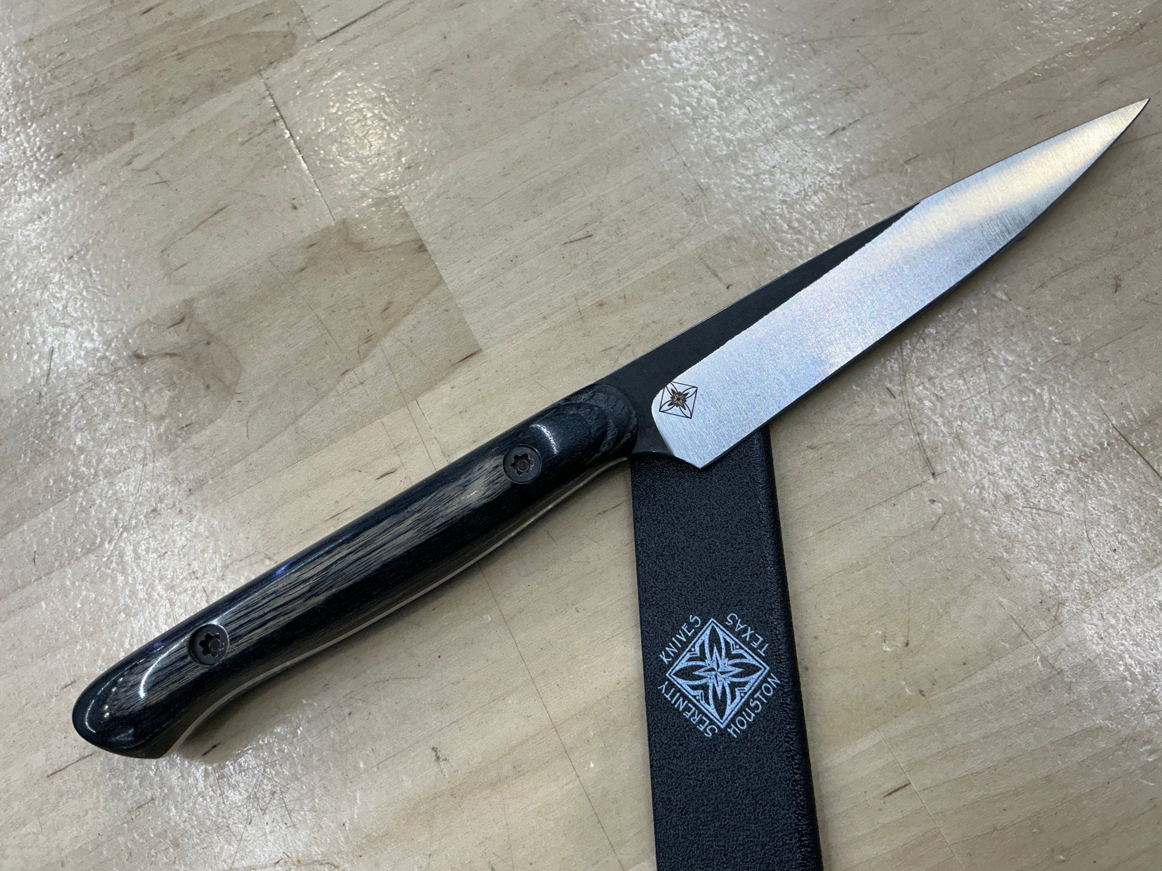 Long Charcoal Paring Knife - CPM154 - Liberty Wood Handle