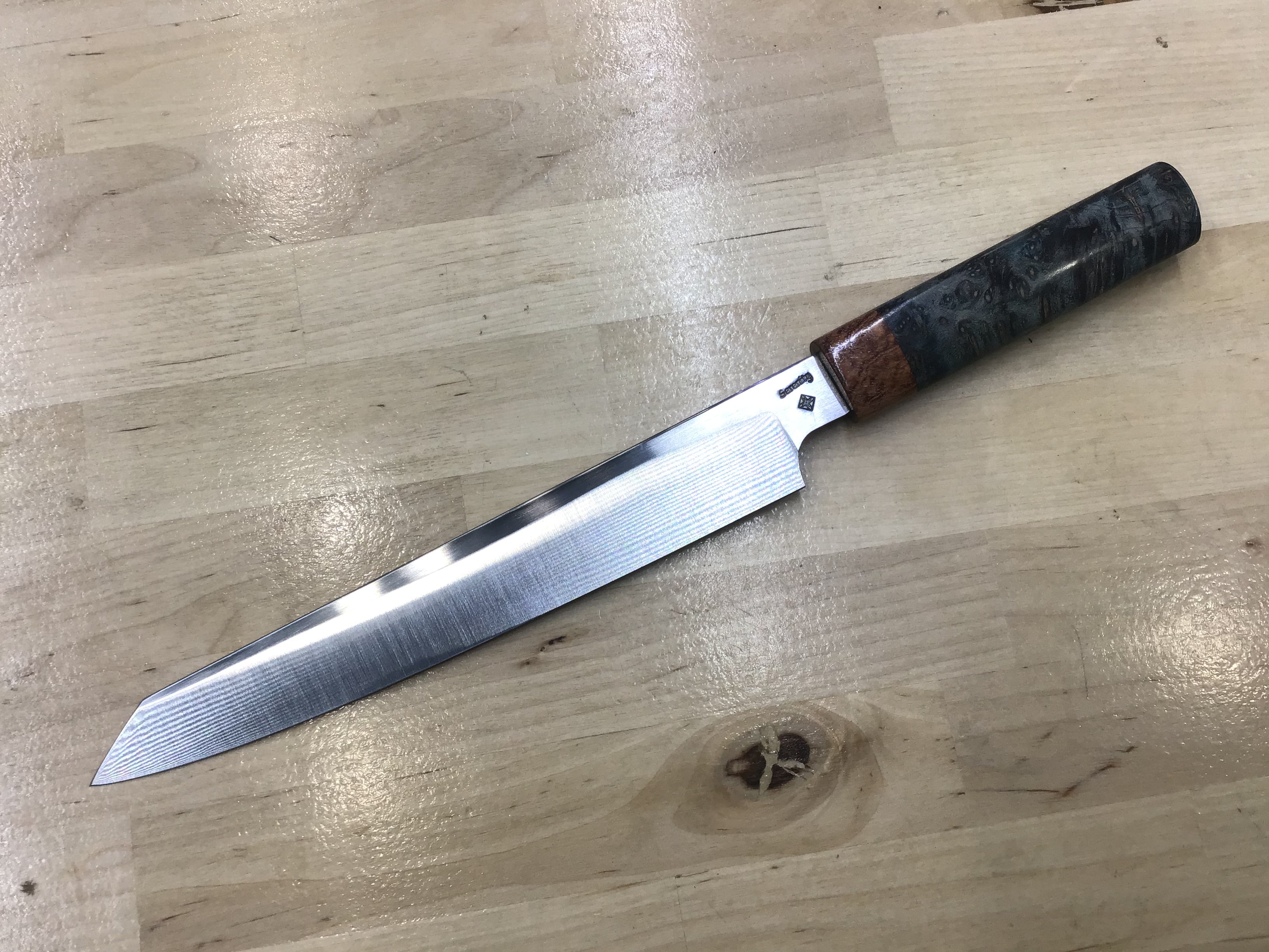 Sujihiki Slicer in CPM MagnaCut - Koa and Box Elder Burl Handle 10” (275mm)