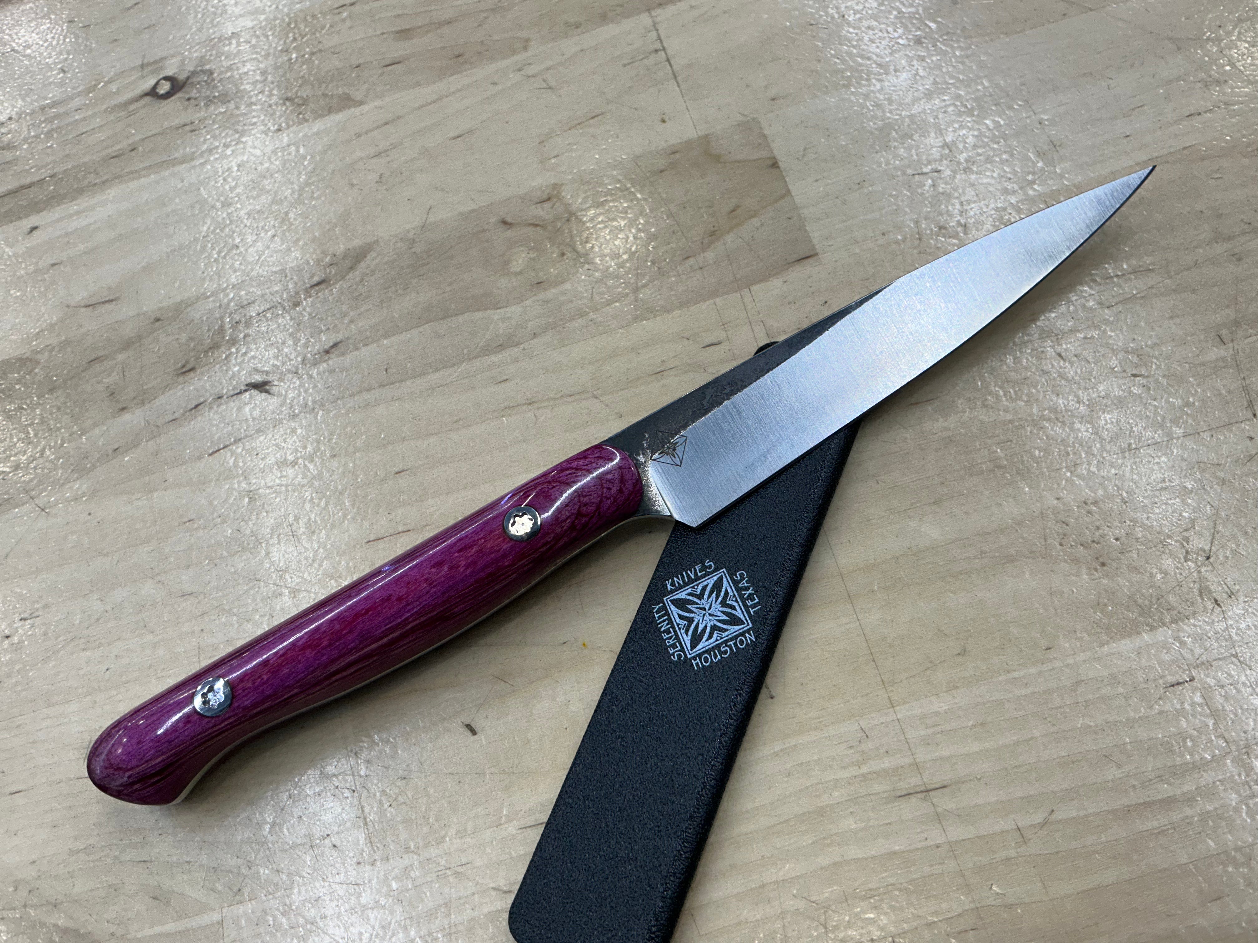 Long Fuschia Paring Knife - CPM154 - Liberty Wood Handle
