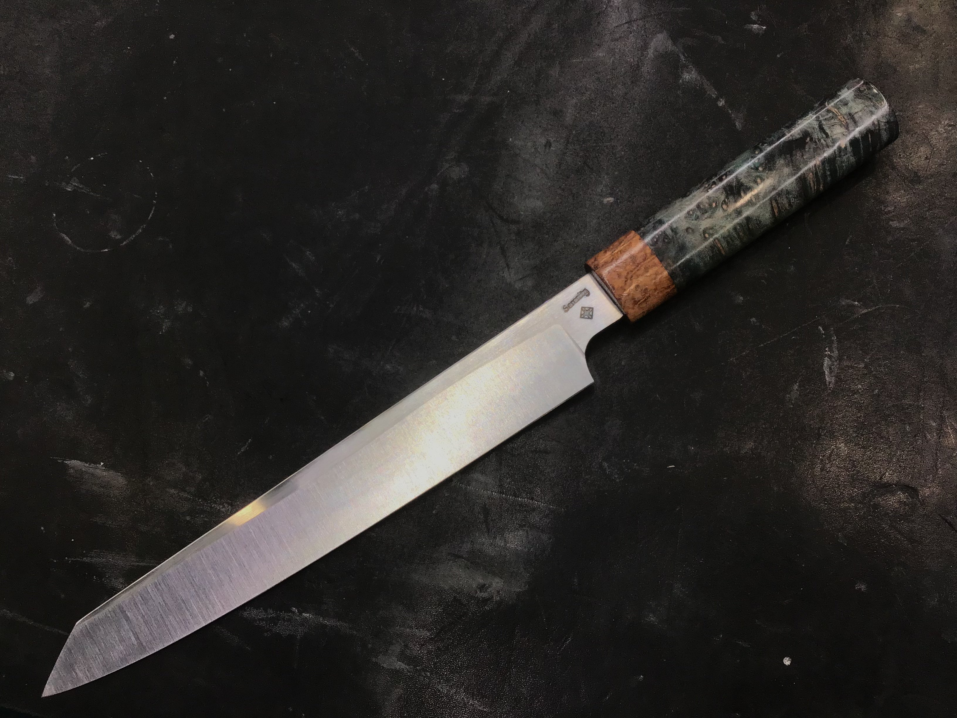 Sujihiki Slicer in CPM MagnaCut - Koa and Box Elder Burl Handle 10” (275mm)