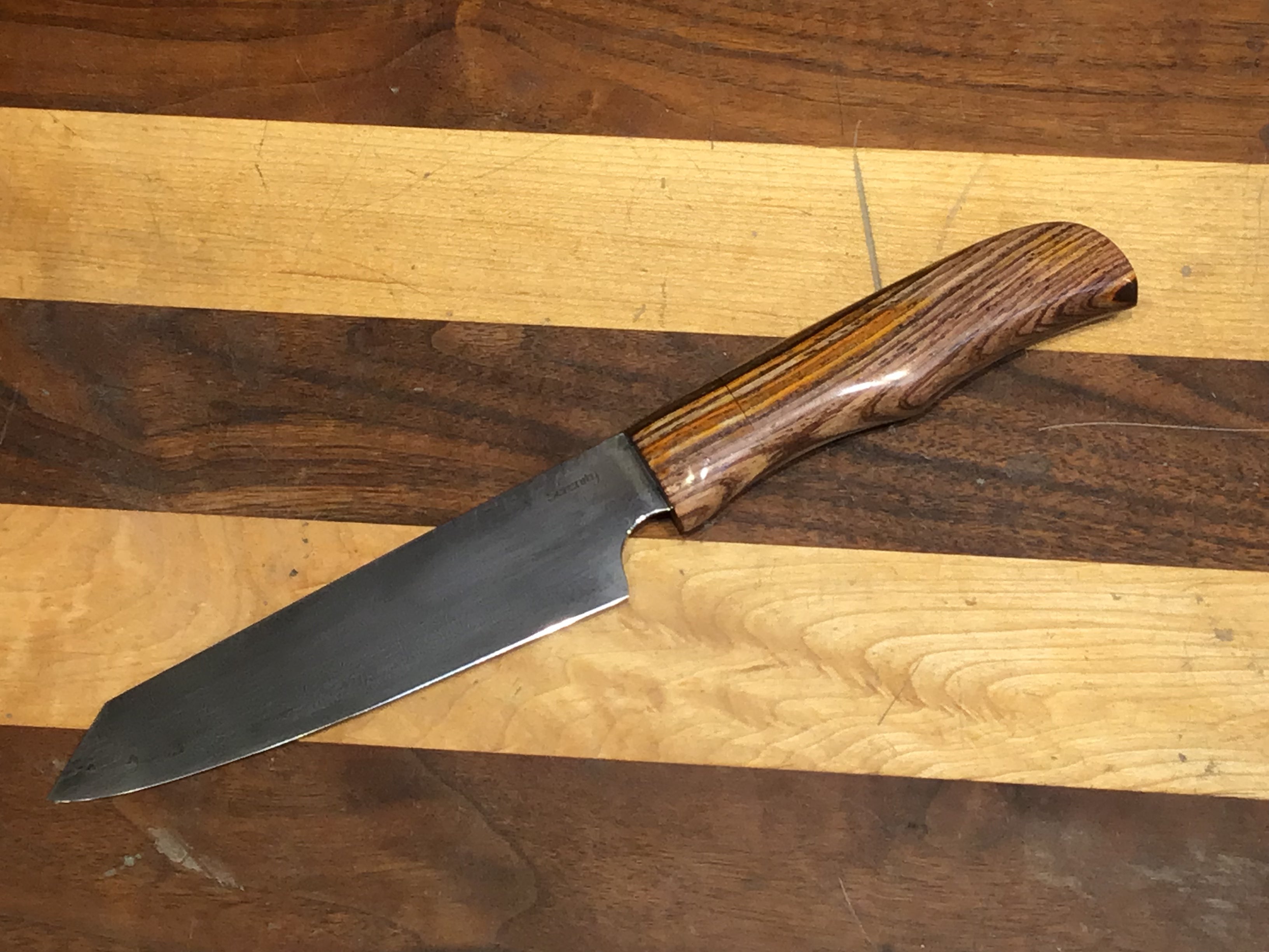 Damascus Petty Knife in White #1 High Carbon with a Natural Cocobolo Handle