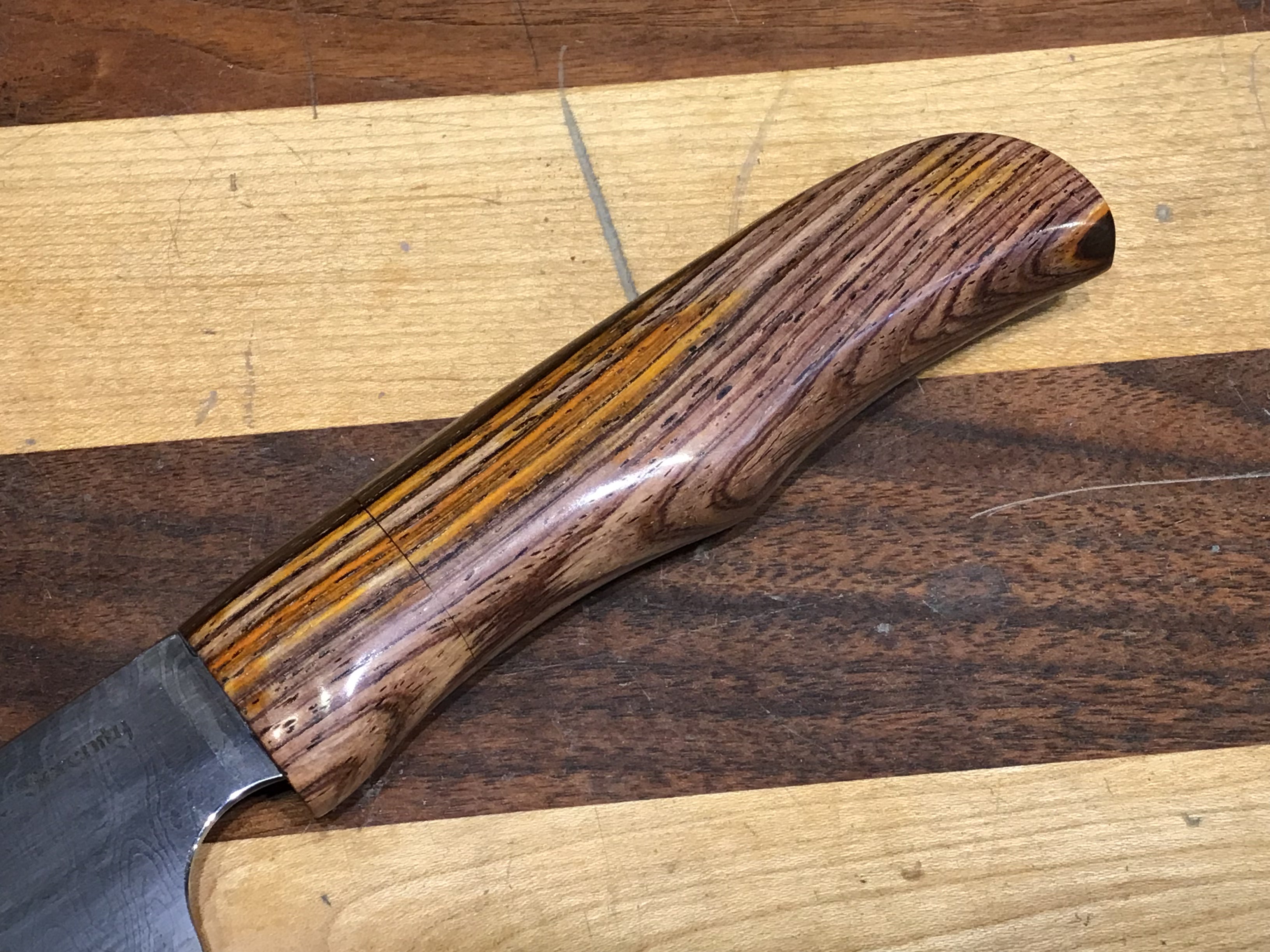 Damascus Petty Knife in White #1 High Carbon with a Natural Cocobolo Handle