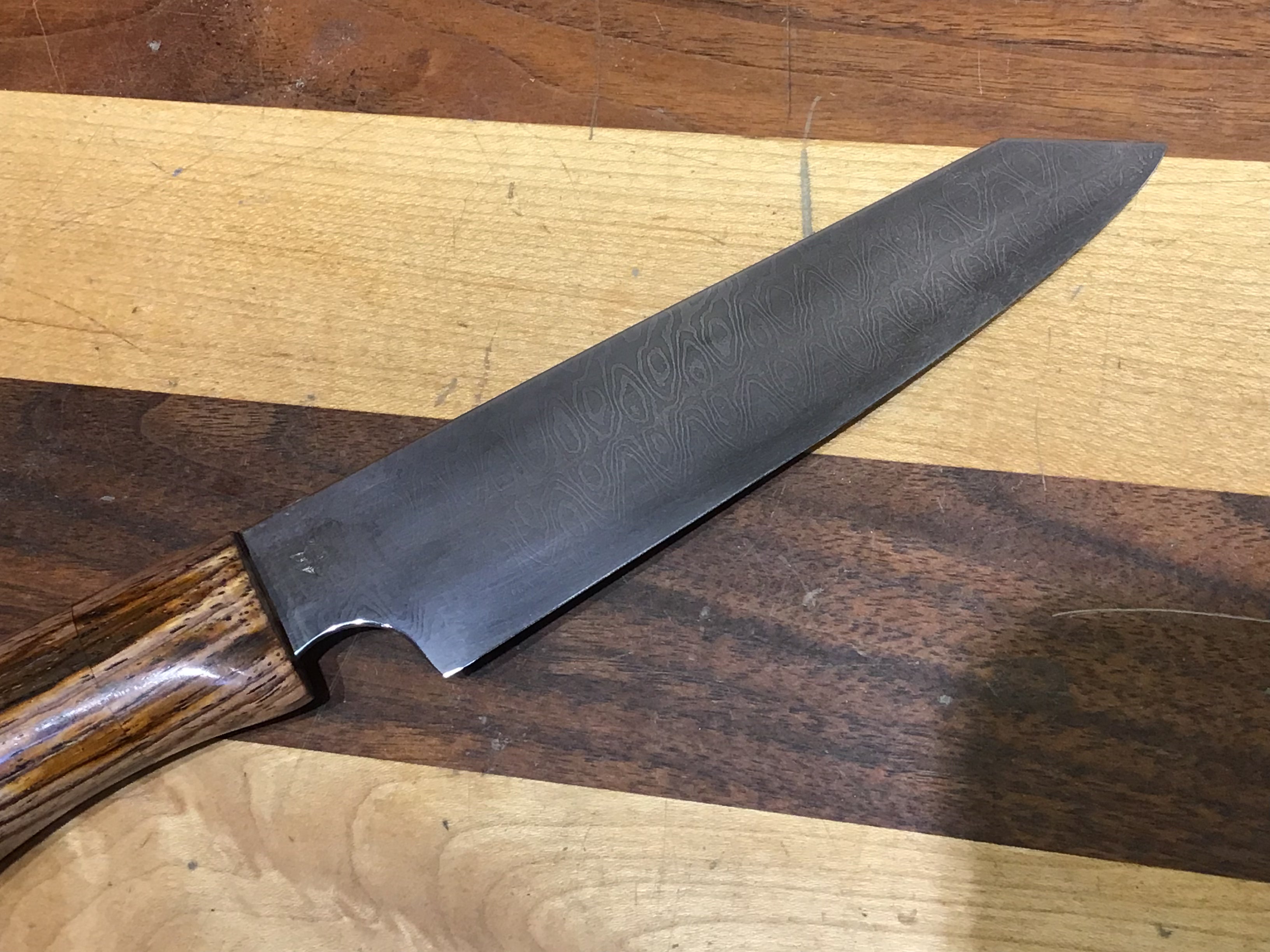 Damascus Petty Knife in White #1 High Carbon with a Natural Cocobolo Handle