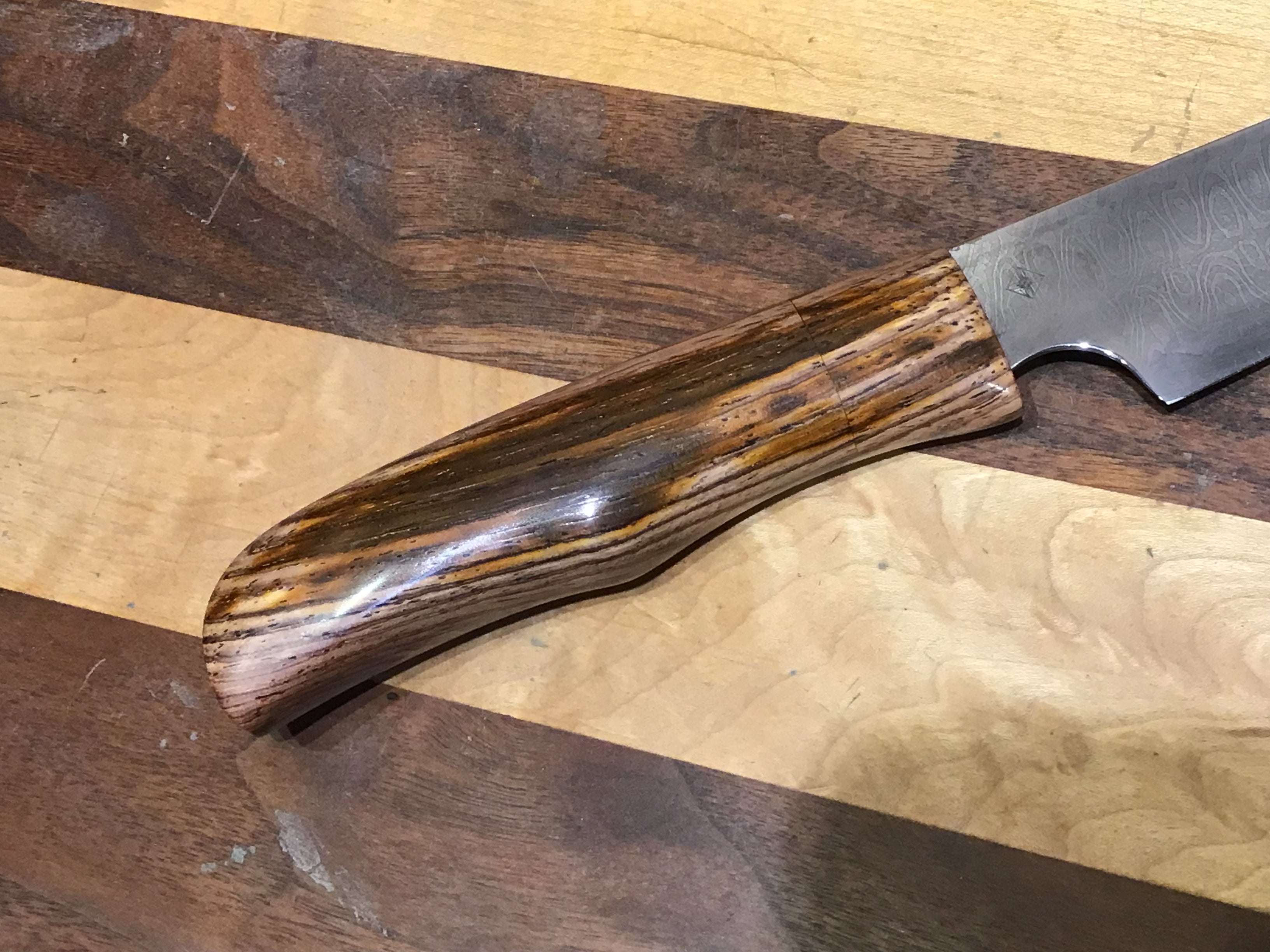 Damascus Petty Knife in White #1 High Carbon with a Natural Cocobolo Handle