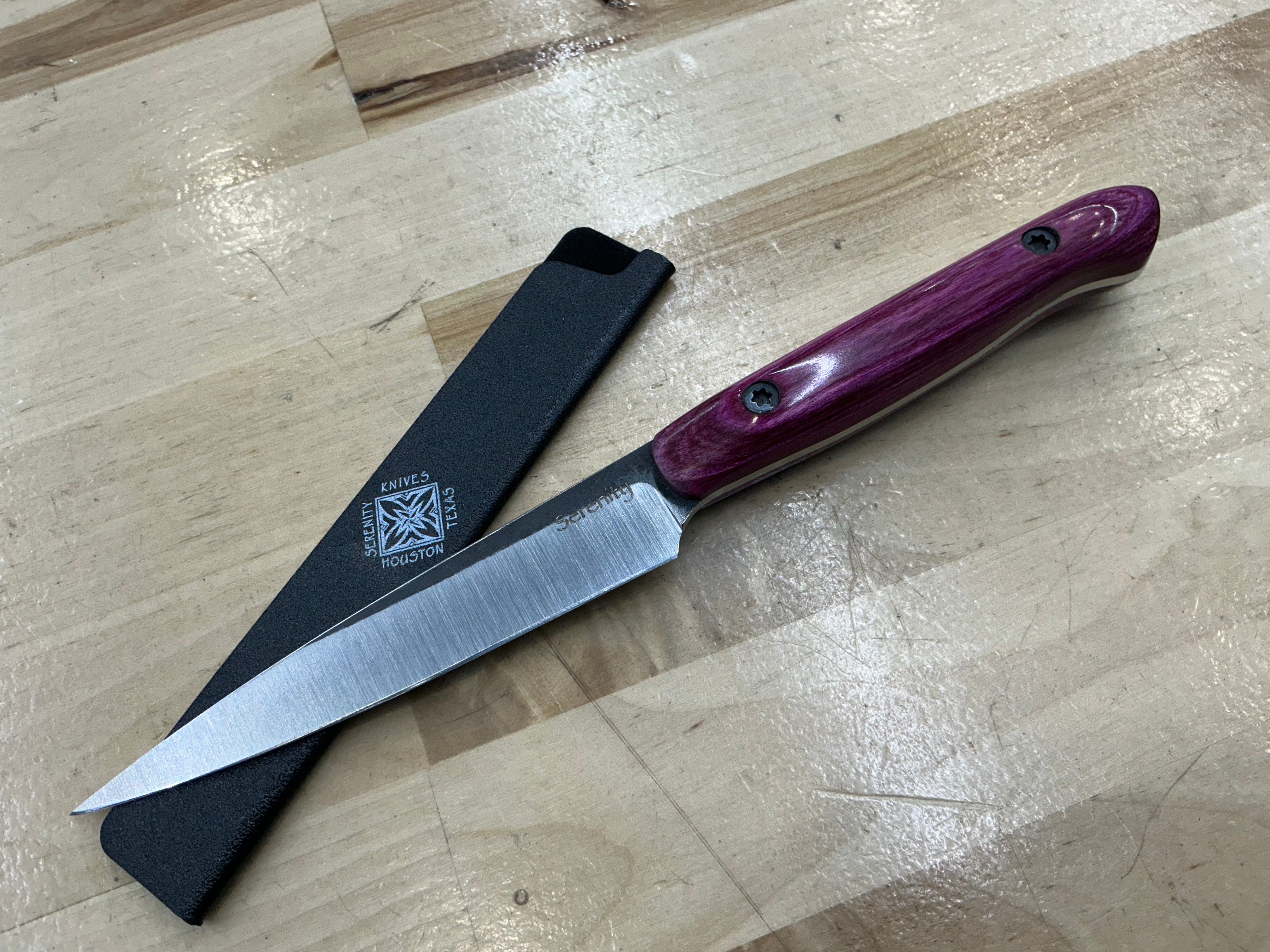Fuchsia Long Paring Knife - CPM154 - Liberty Wood Handle