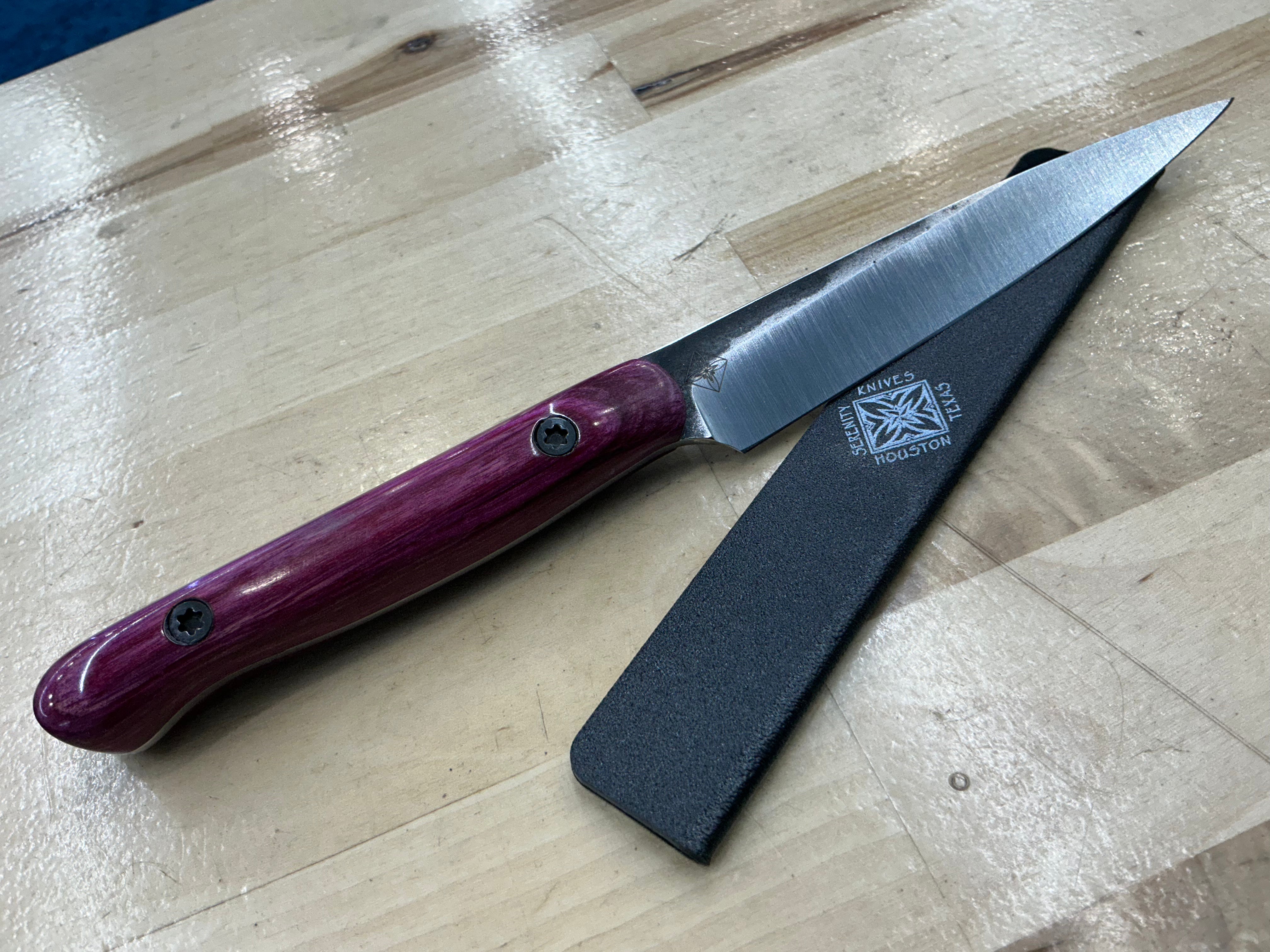 Fuchsia Long Paring Knife - CPM154 - Liberty Wood Handle