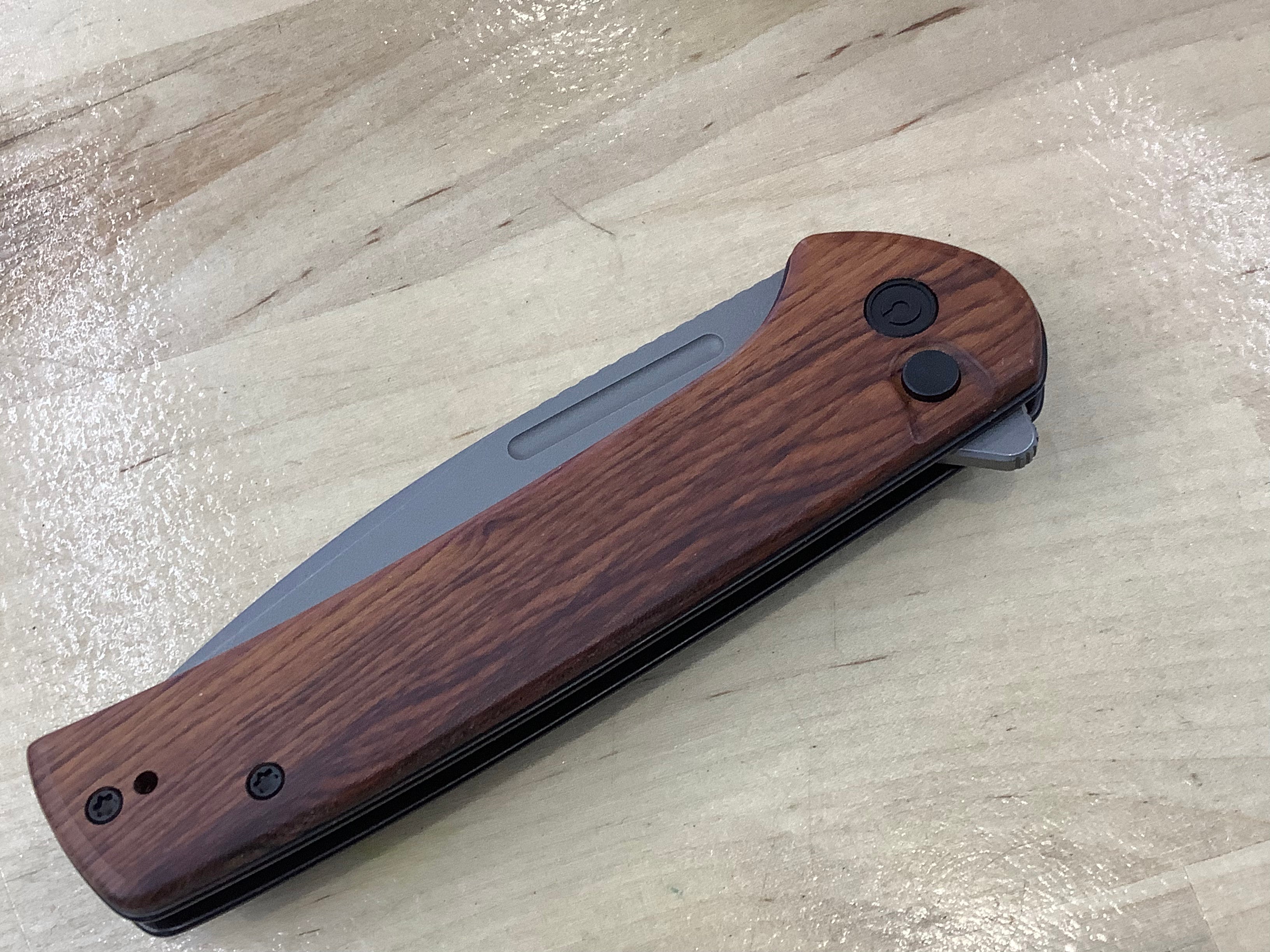 CIVIVI Conspirator Flipper & Button Lock Knife Cuibourtia Wood Handle (3.48" Nitro-V Blade) C21006-3