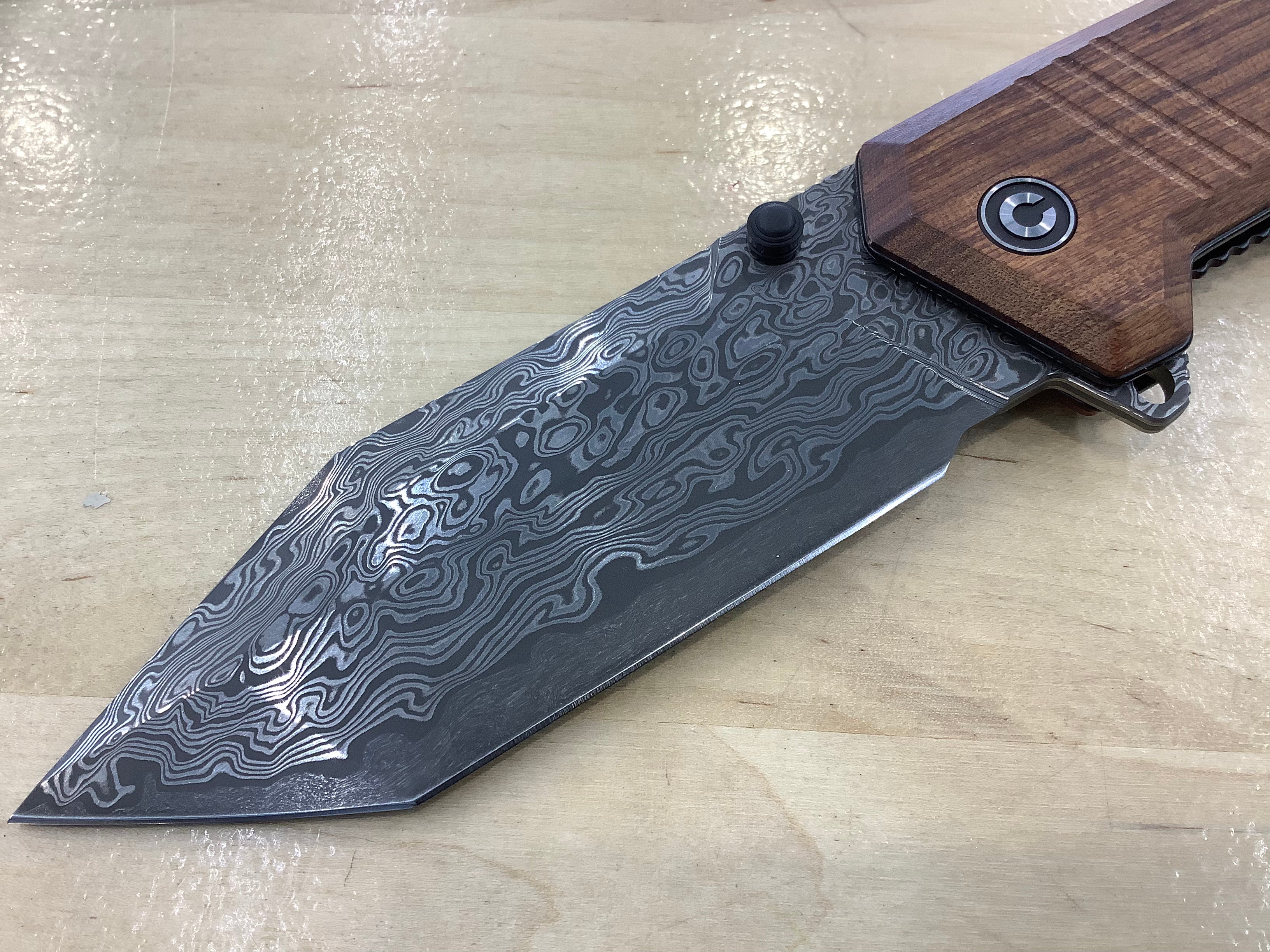 CIVIVI Bhaltair Flipper & Thumb Stud Knife Cuibourtia Wood Handle (3.98" Damascus Blade) C23024-DS1
