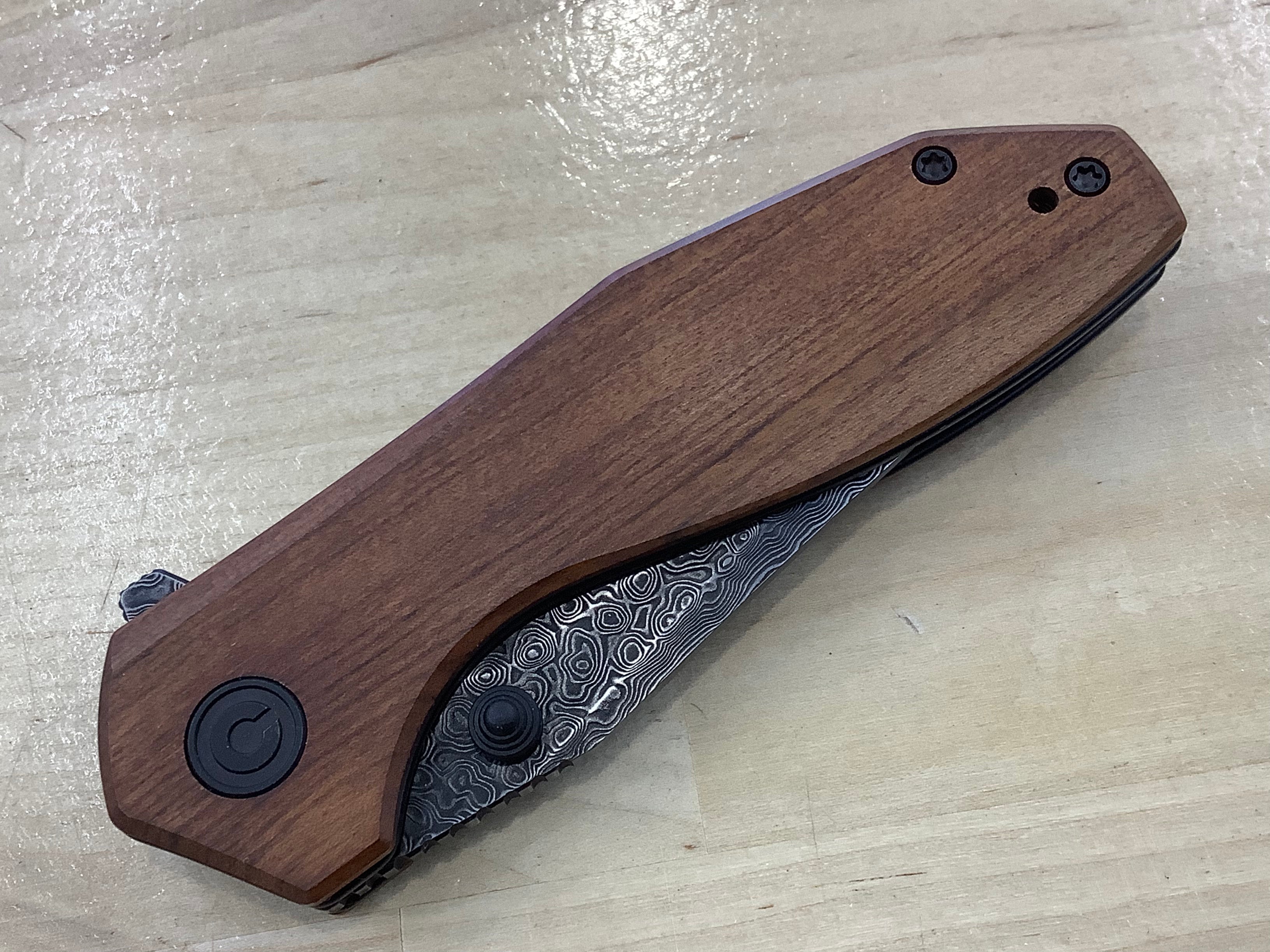 CIVIVI ODD 22 Flipper & Thumb Stud Knife Cuibourtia Wood Handle (2.97" Damascus Blade) C21032-DS1