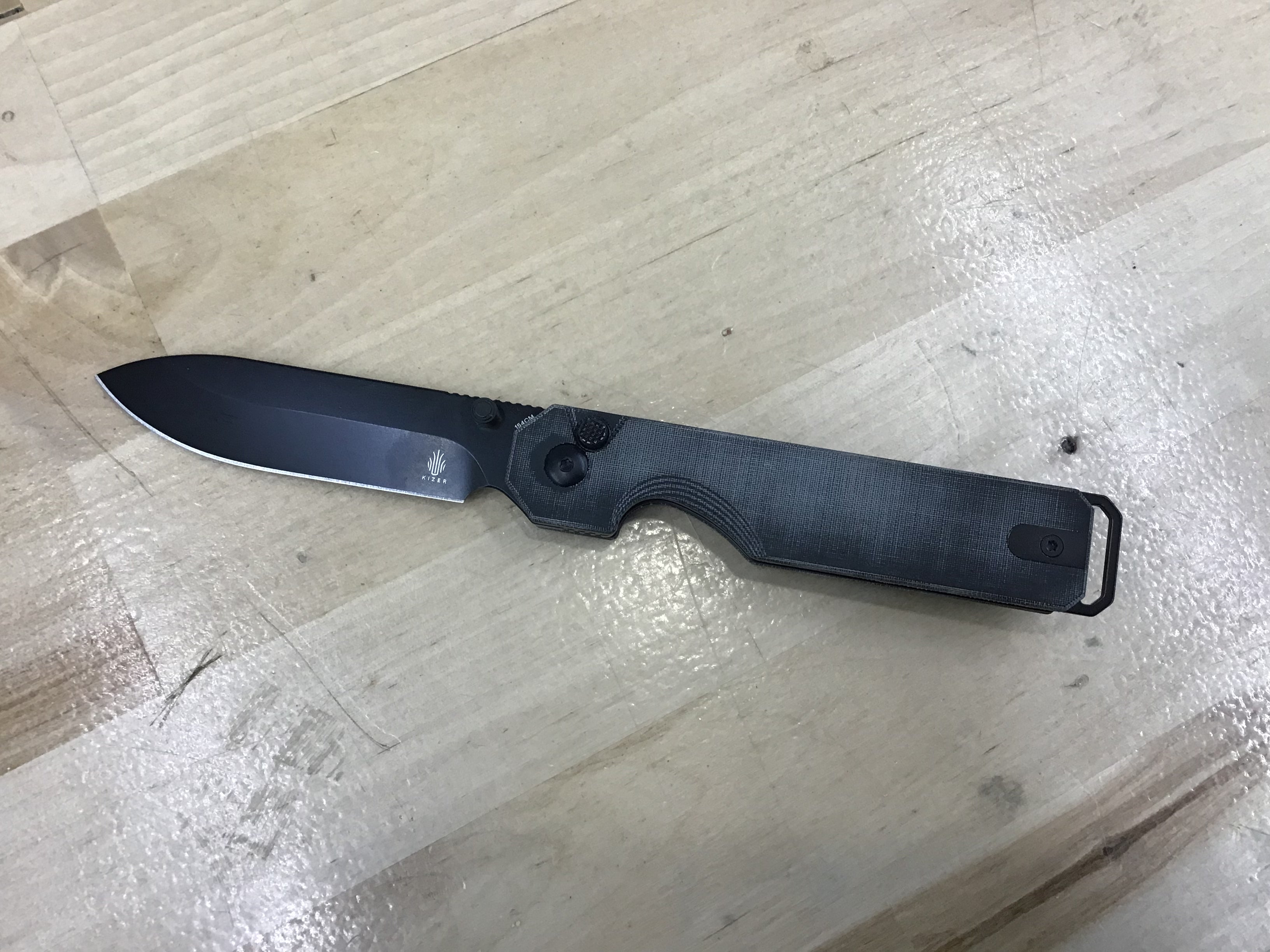 Kizer KUH Button Lock Knife Black Micarta (3.2" Black 154CM)