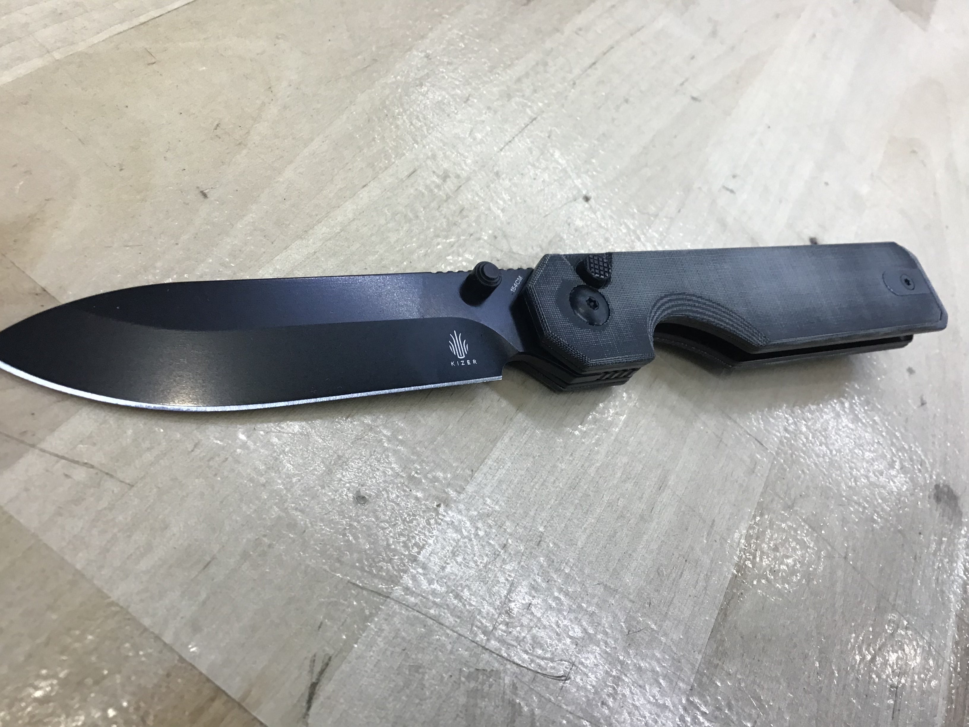 Kizer KUH Button Lock Knife Black Micarta (3.2" Black 154CM)