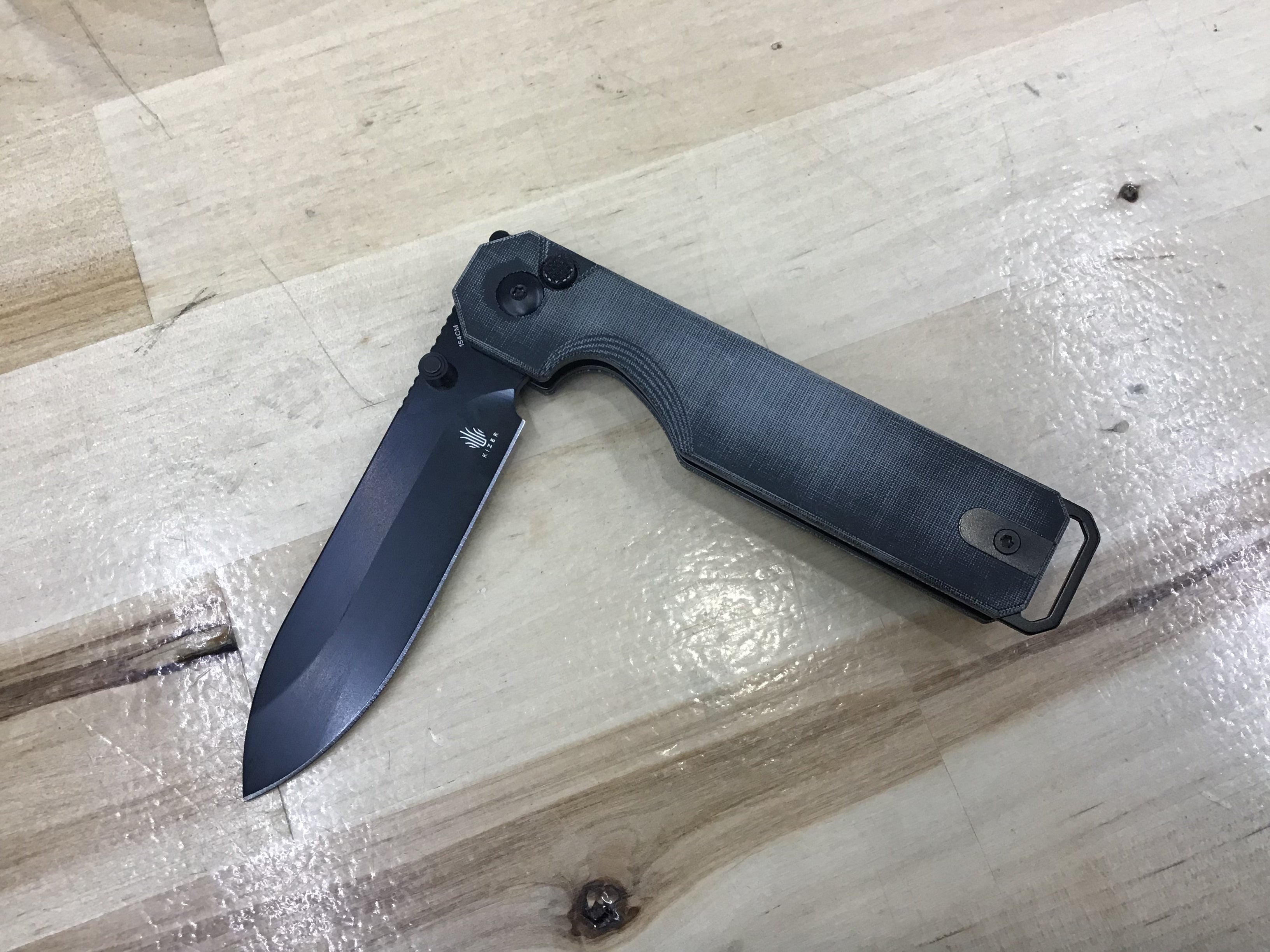 Kizer KUH Button Lock Knife Black Micarta (3.2" Black 154CM)