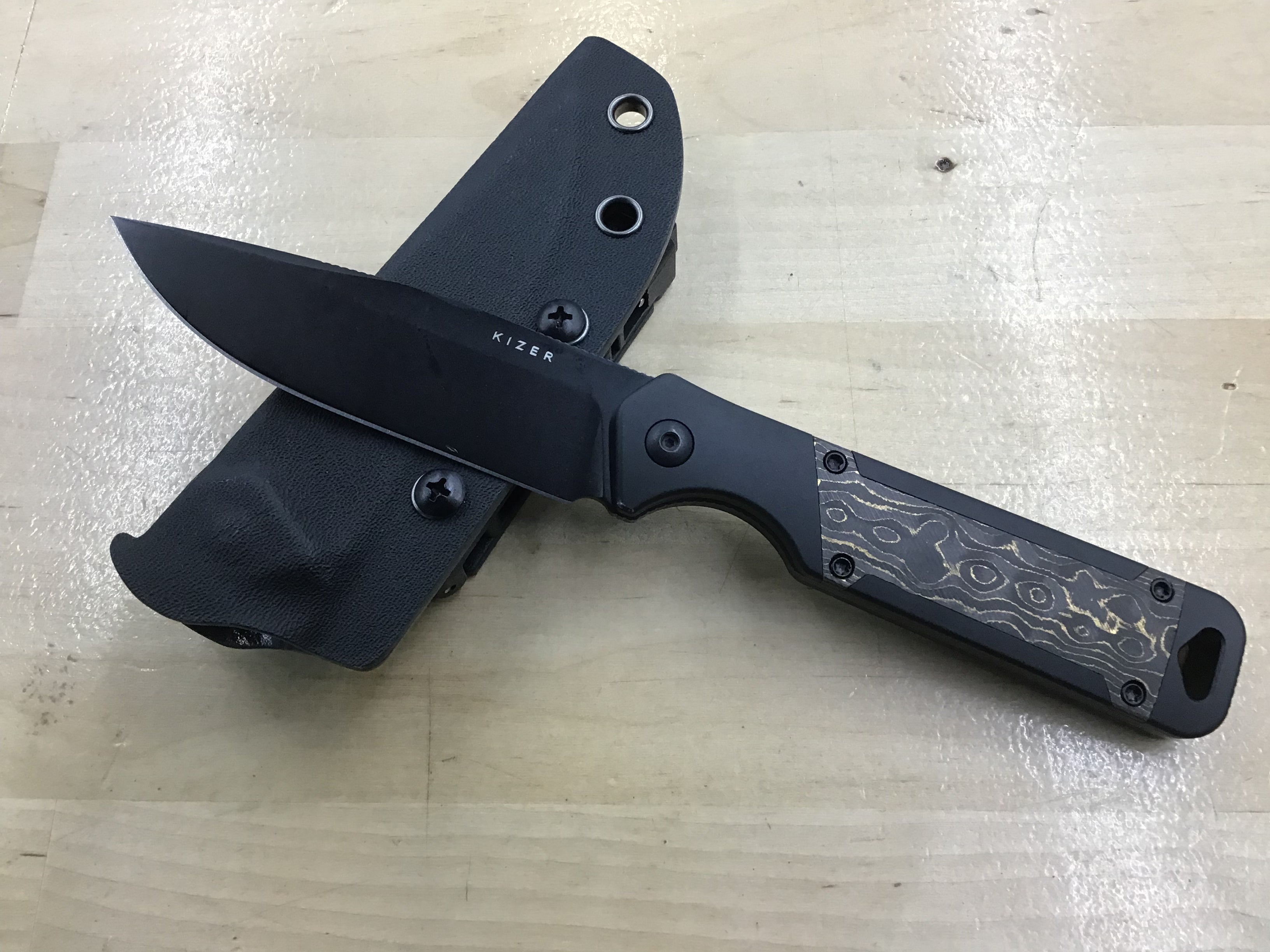 Kizer Militaw Fixed Blade Knife Black G-10 Copper Camo Fatcarbon (3.8" Black)