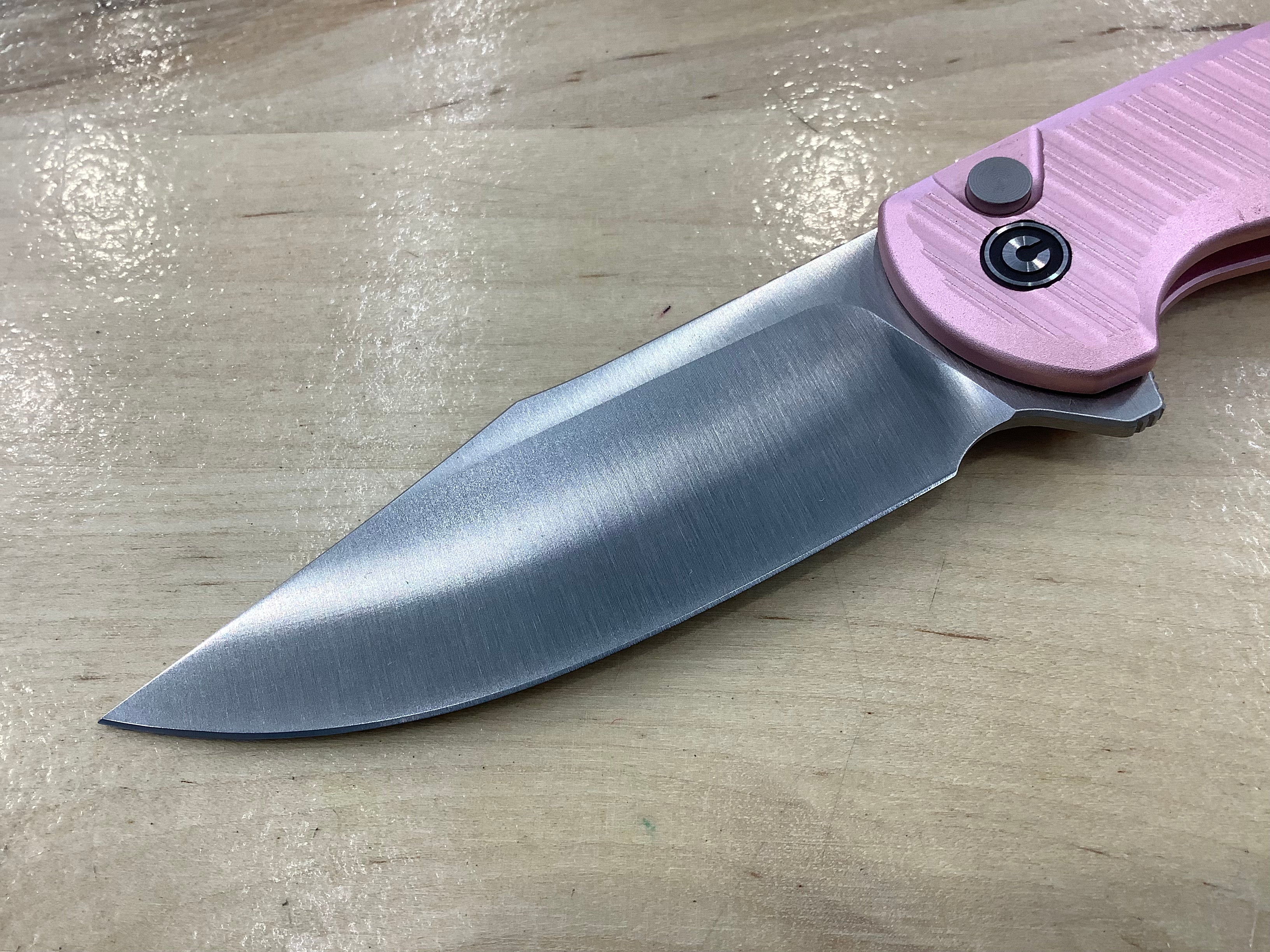 CIVIVI Stormhowl Flipper & Button Lock Knife Milled Light Pink Aluminum Handle (3.3" Satin Finished Nitro-V Blade) C23040B-3