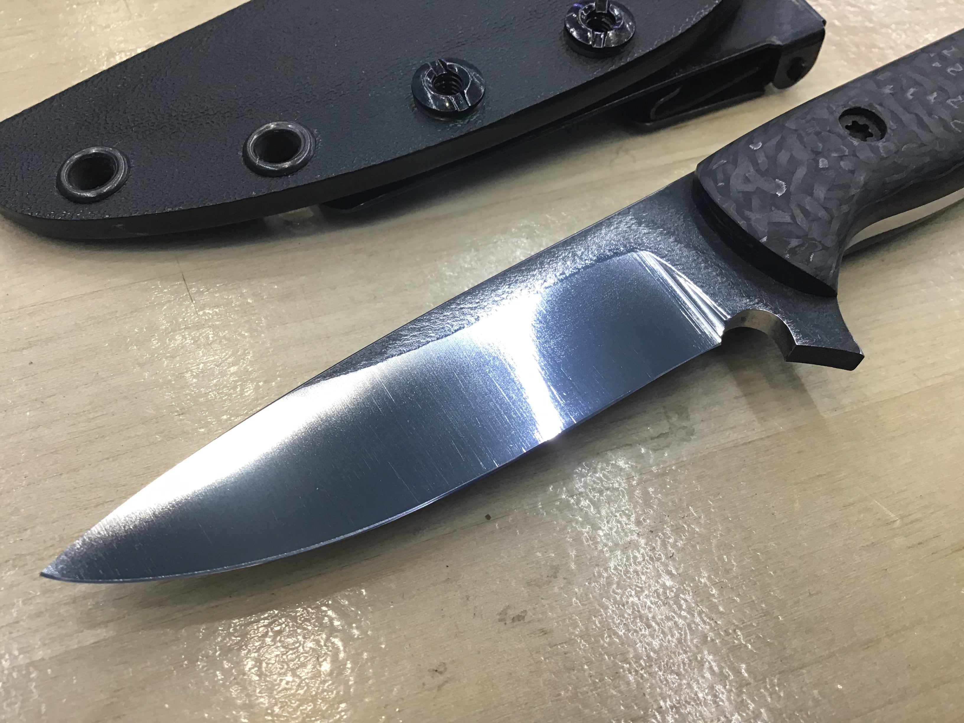 Spear Point EDC in CPM154 - Carbon Fiber Handle - Kydex Sheath