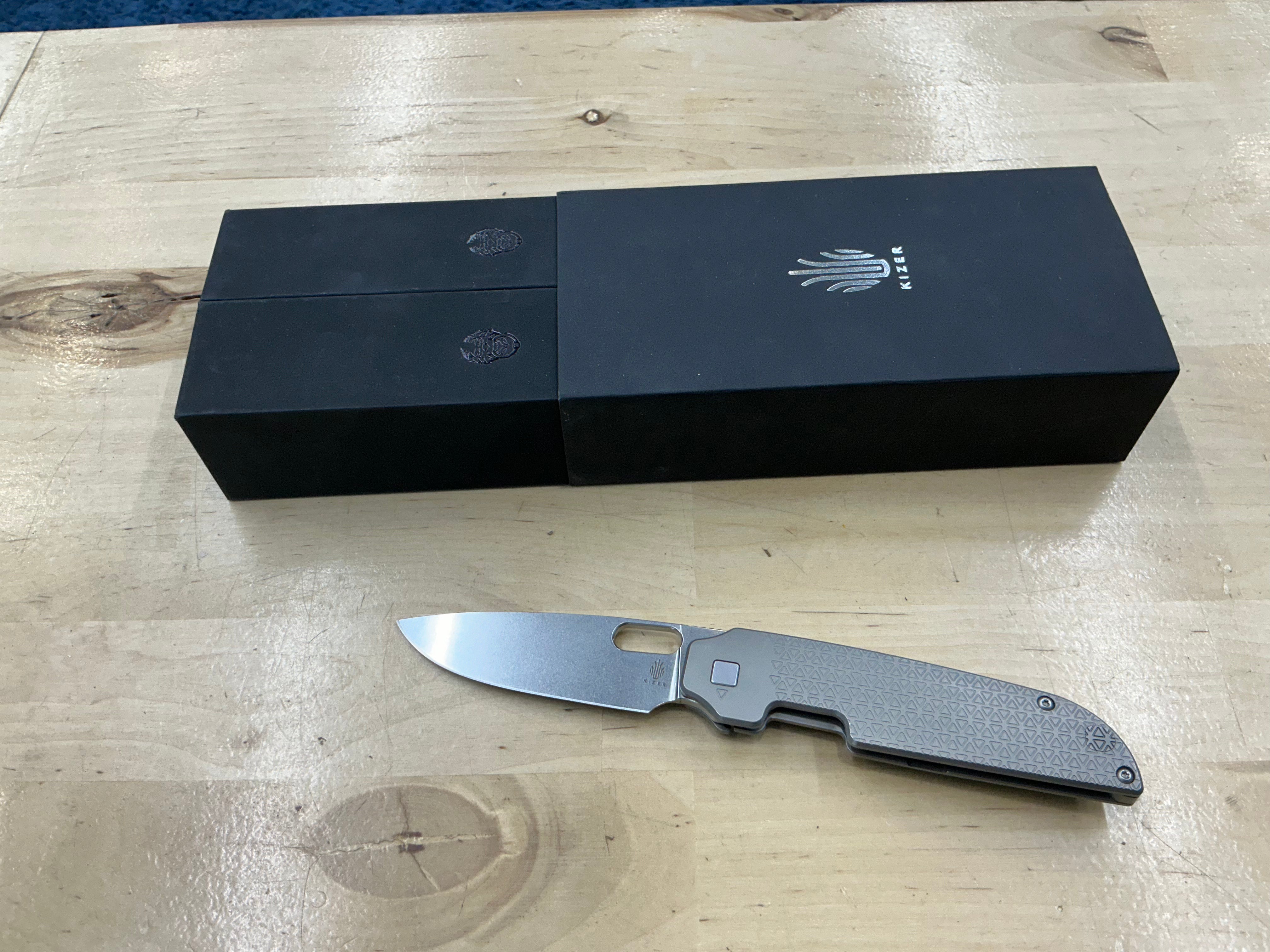 Kizer Varatas Titanium Frame Lock Knife (3.2" Stonewash) Ki3637A1