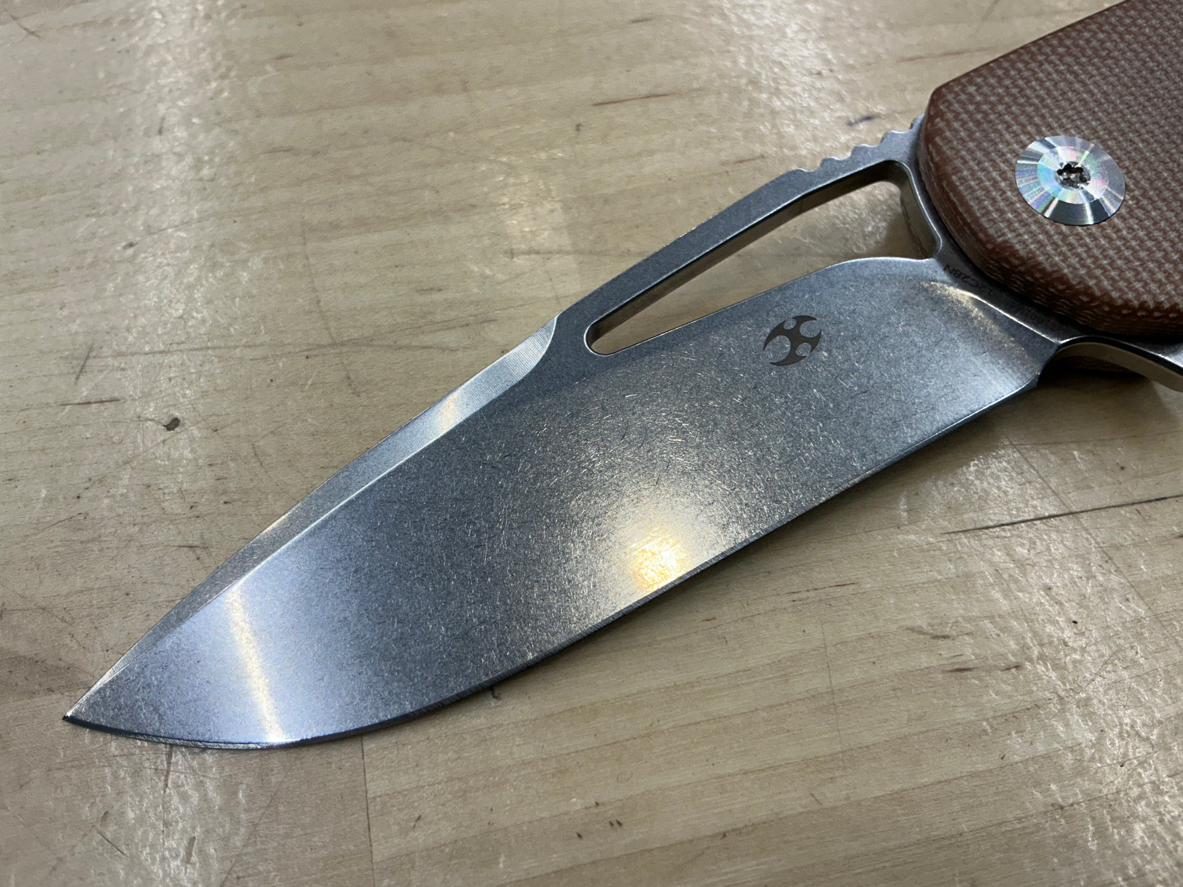 KANSEPT KRYO THUMB HOLE/FLIPPER KNIFE BROWN MICARTA HANDLE (3.58"12C28N BLADE) -T1001M4