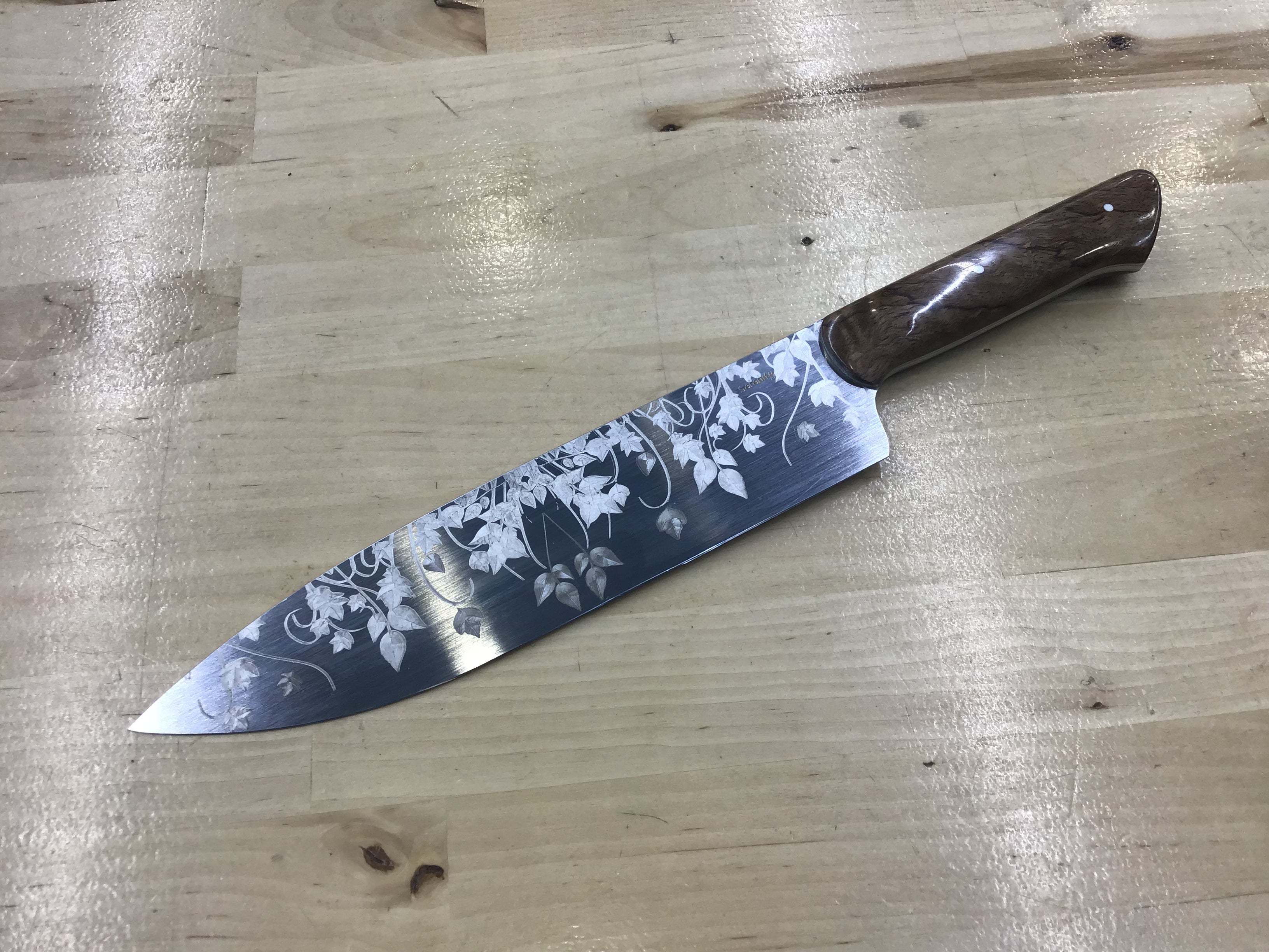 Ivy Gyuto - CPM MagnaCut Laser Engraved- Turkish Figured Mango Handle