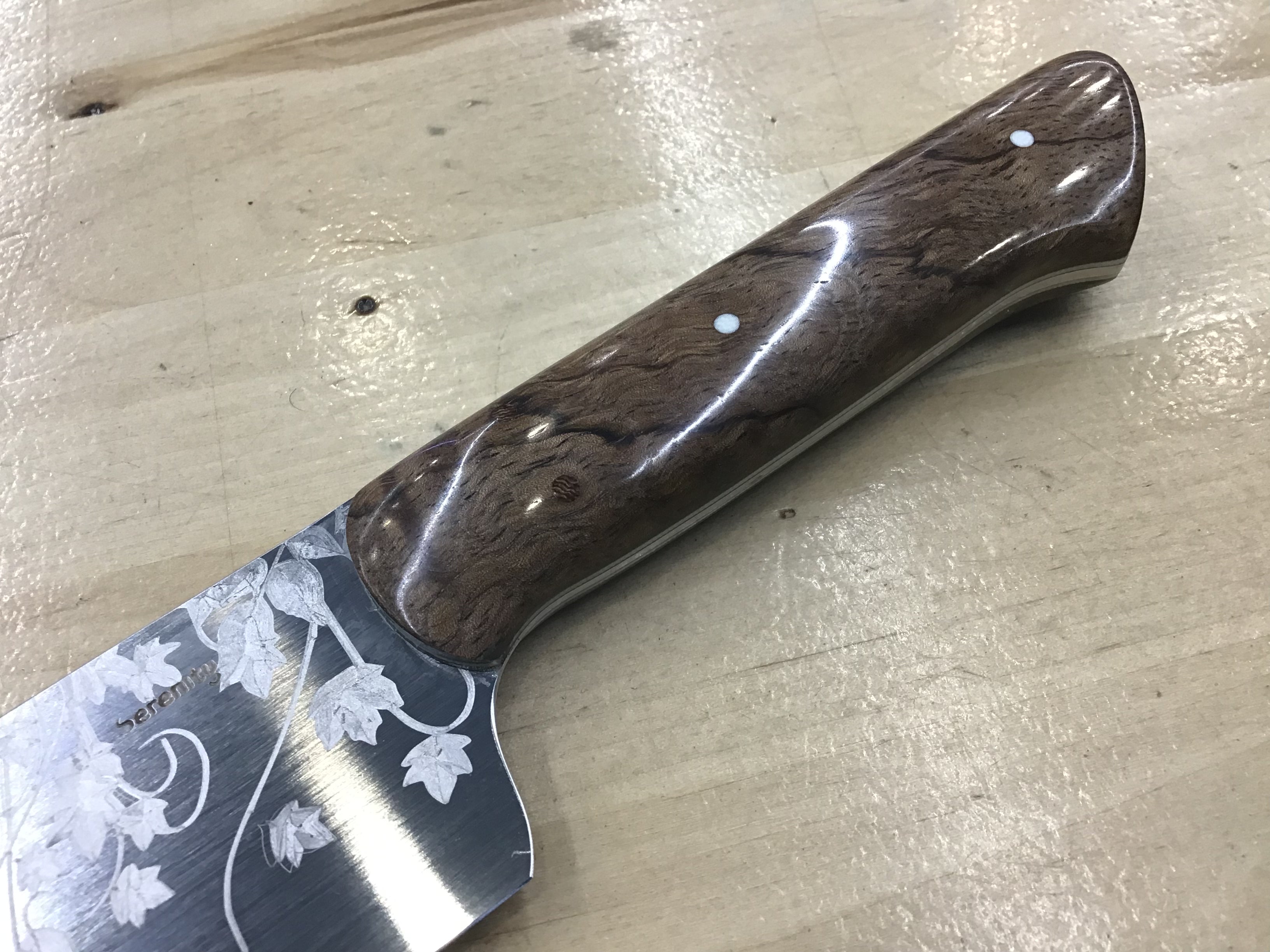 Ivy Gyuto - CPM MagnaCut Laser Engraved- Turkish Figured Mango Handle