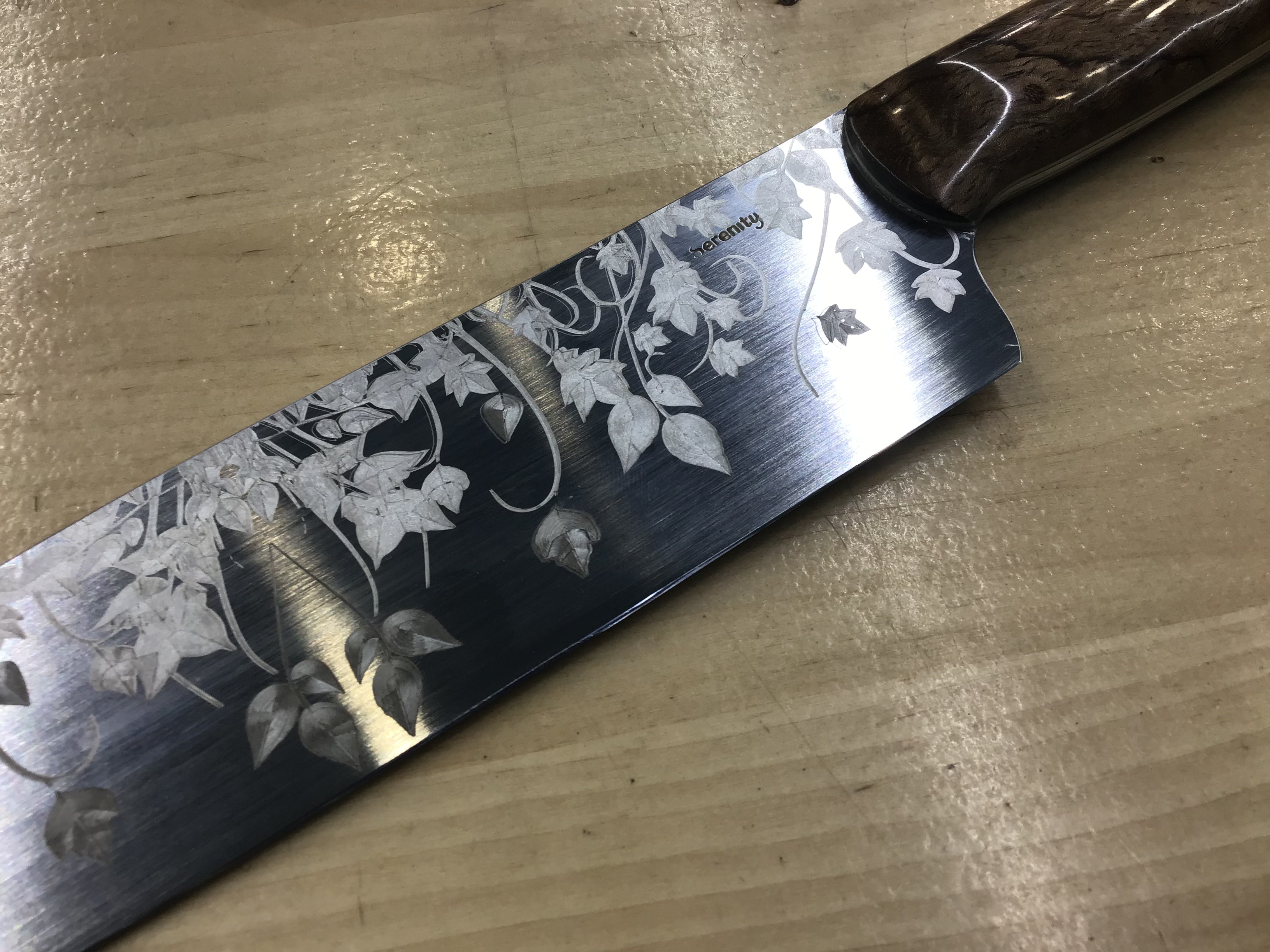 Ivy Gyuto - CPM MagnaCut Laser Engraved- Turkish Figured Mango Handle