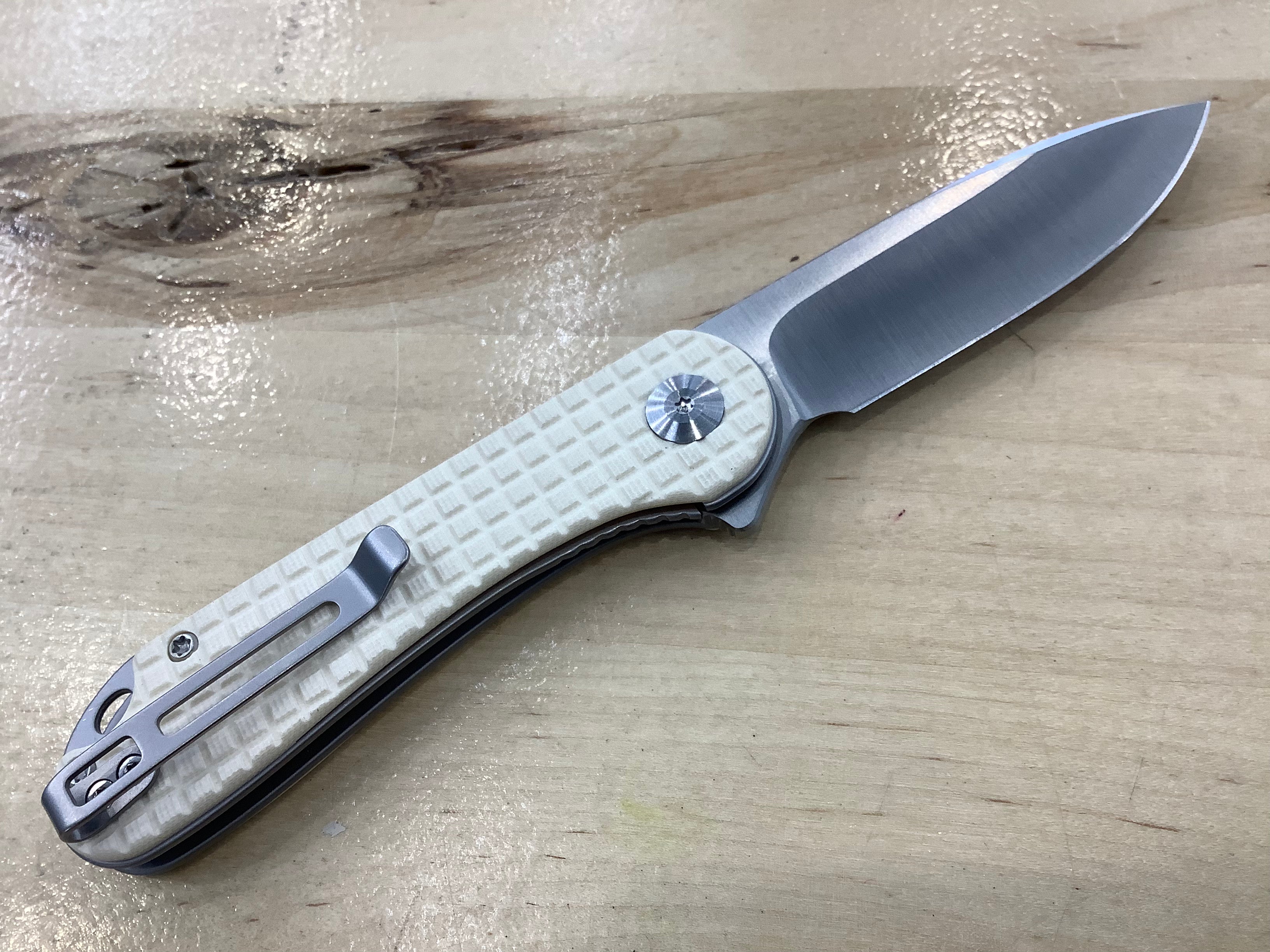 CIVIVI Elementum Flipper Knife Ivory Frag Patterned G10 Handle (2.96" D2 Blade) C907A-3