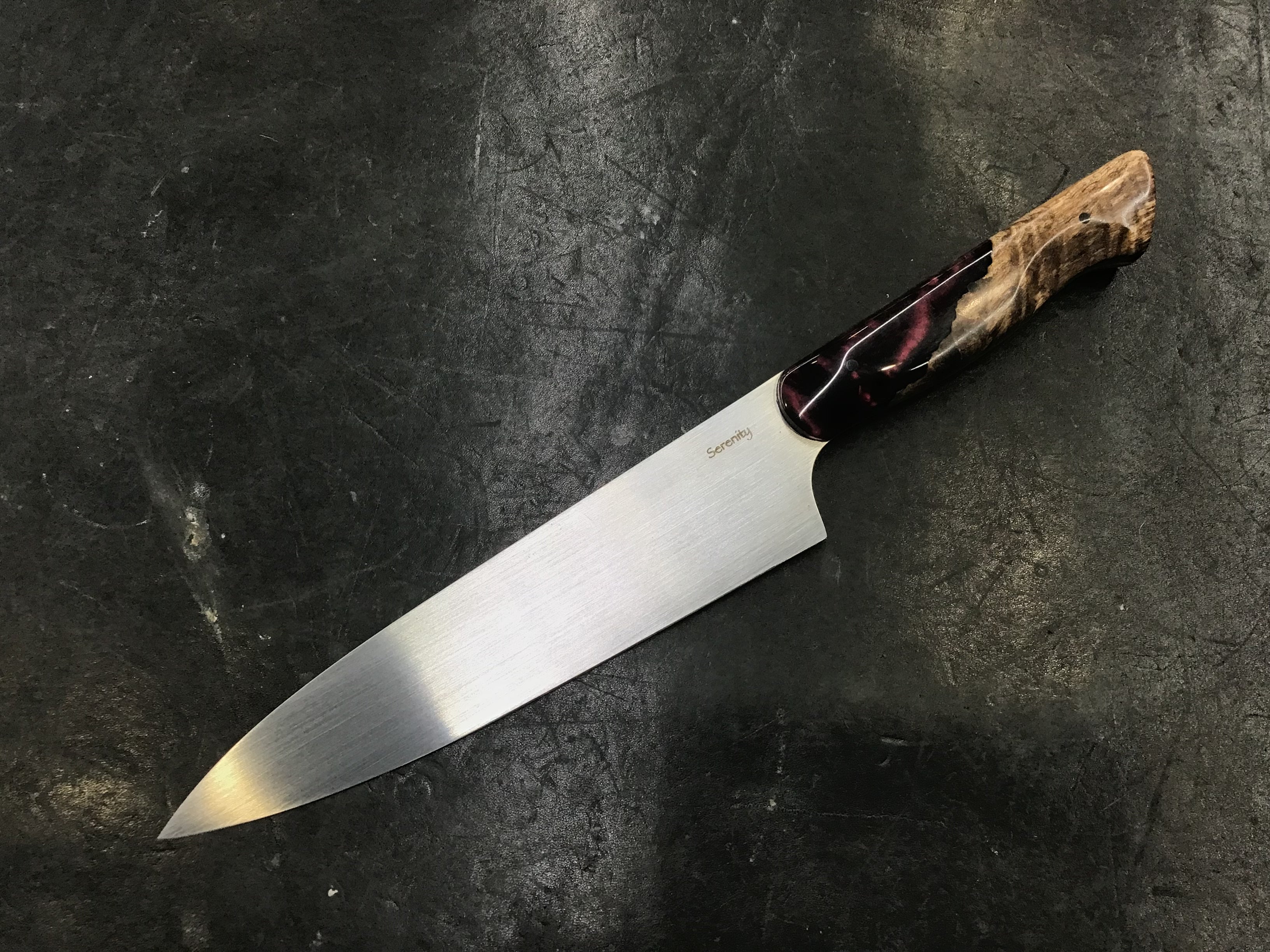 Gyuto Full Tang - CPM MagnaCut Hand Rubbed- Maple Burl & Resin Hybrid Handle