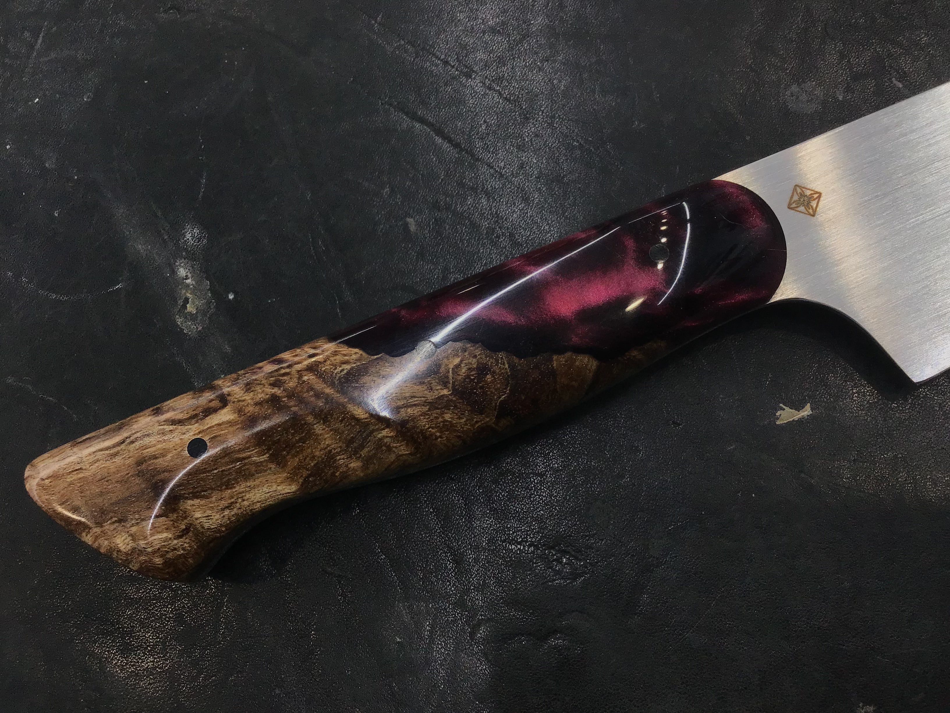 Gyuto Full Tang - CPM MagnaCut Hand Rubbed- Maple Burl & Resin Hybrid Handle