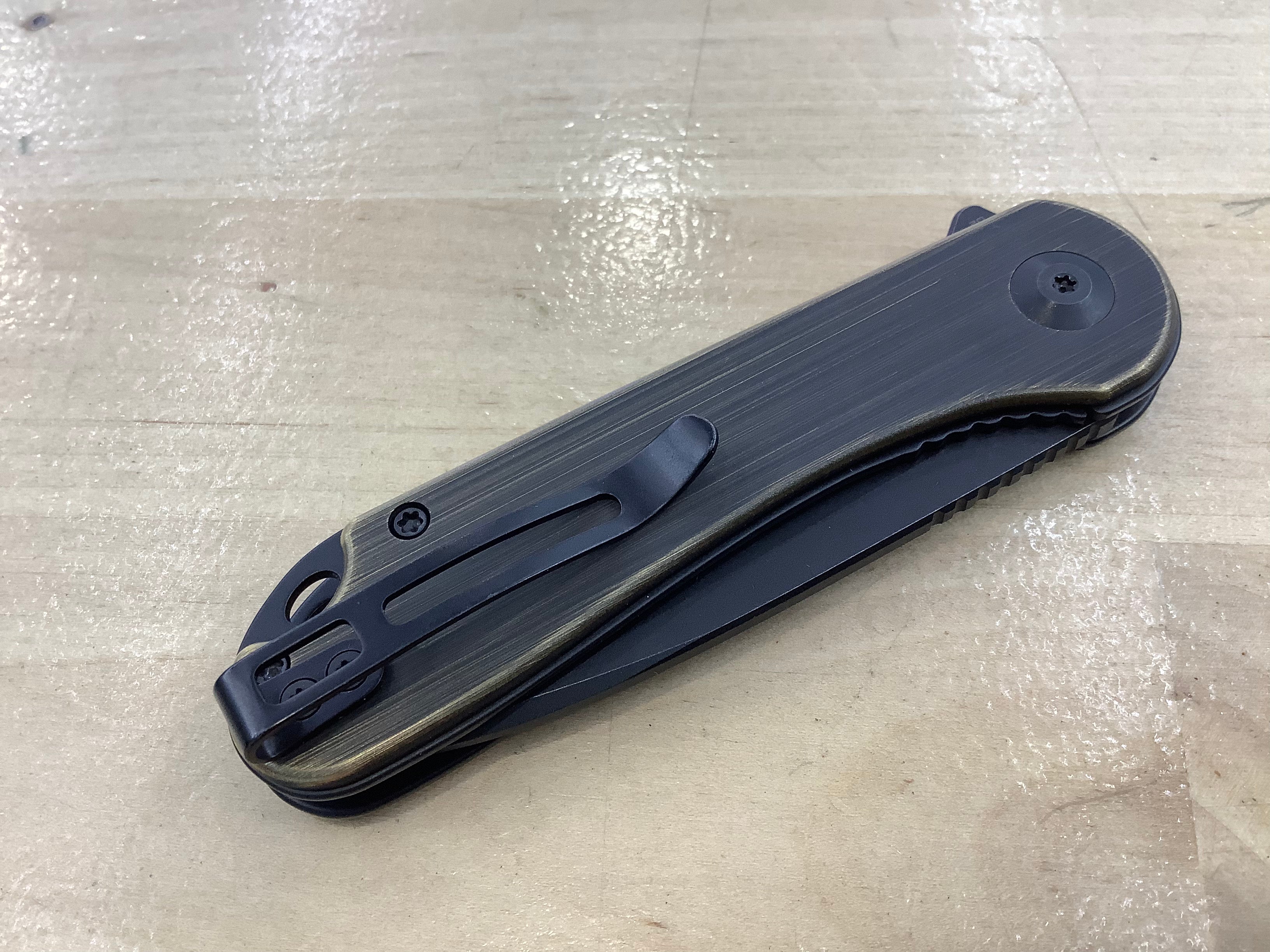 CIVIVI Elementum Flipper Knife Brass Handle (2.96" D2 Black Blade) C907T-A