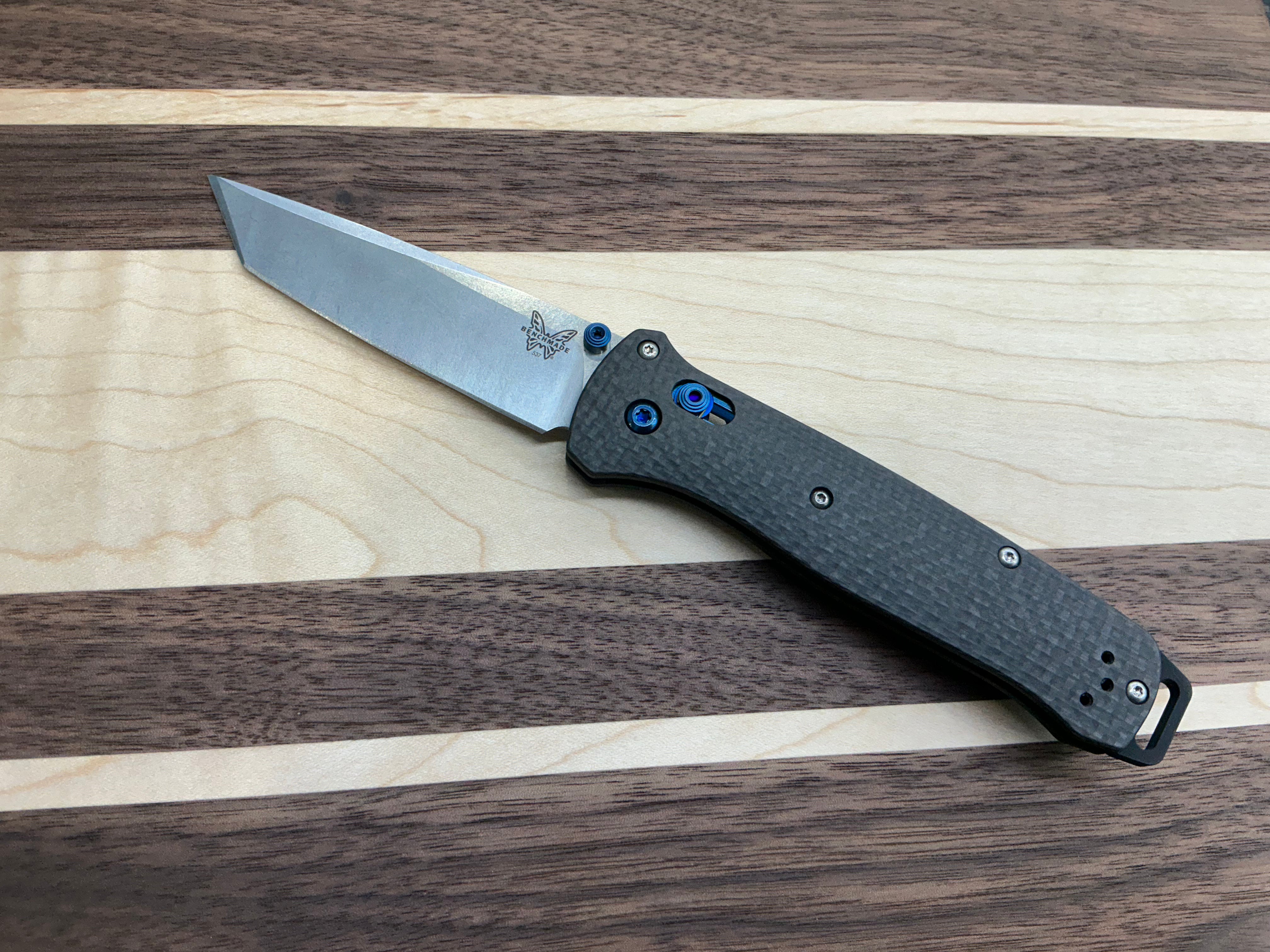 Benchmade Bailout AXIS Lock Knife Carbon Fiber Blue Hardware (3.4" SW)