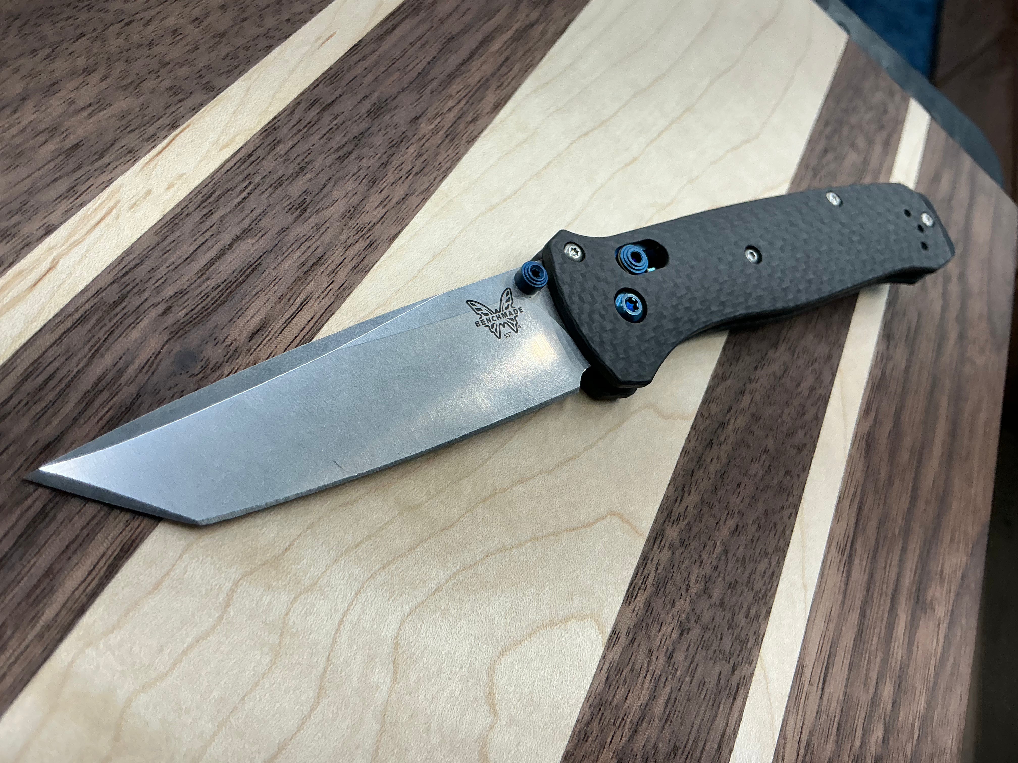 Benchmade Bailout AXIS Lock Knife Carbon Fiber Blue Hardware (3.4" SW)